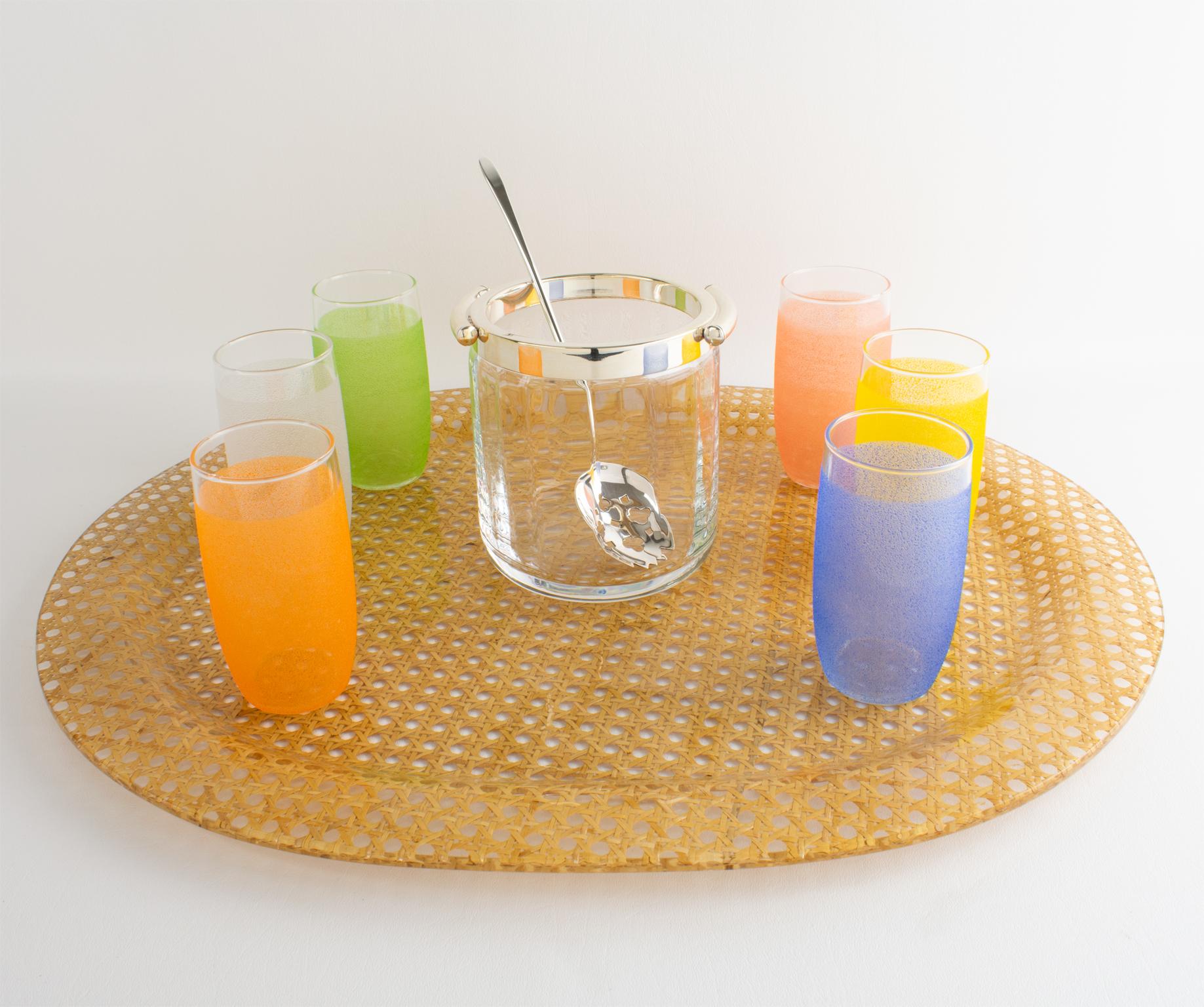 Großes Butler-Bar-Tablett aus Lucit und Rattan, um 1970 im Angebot 1