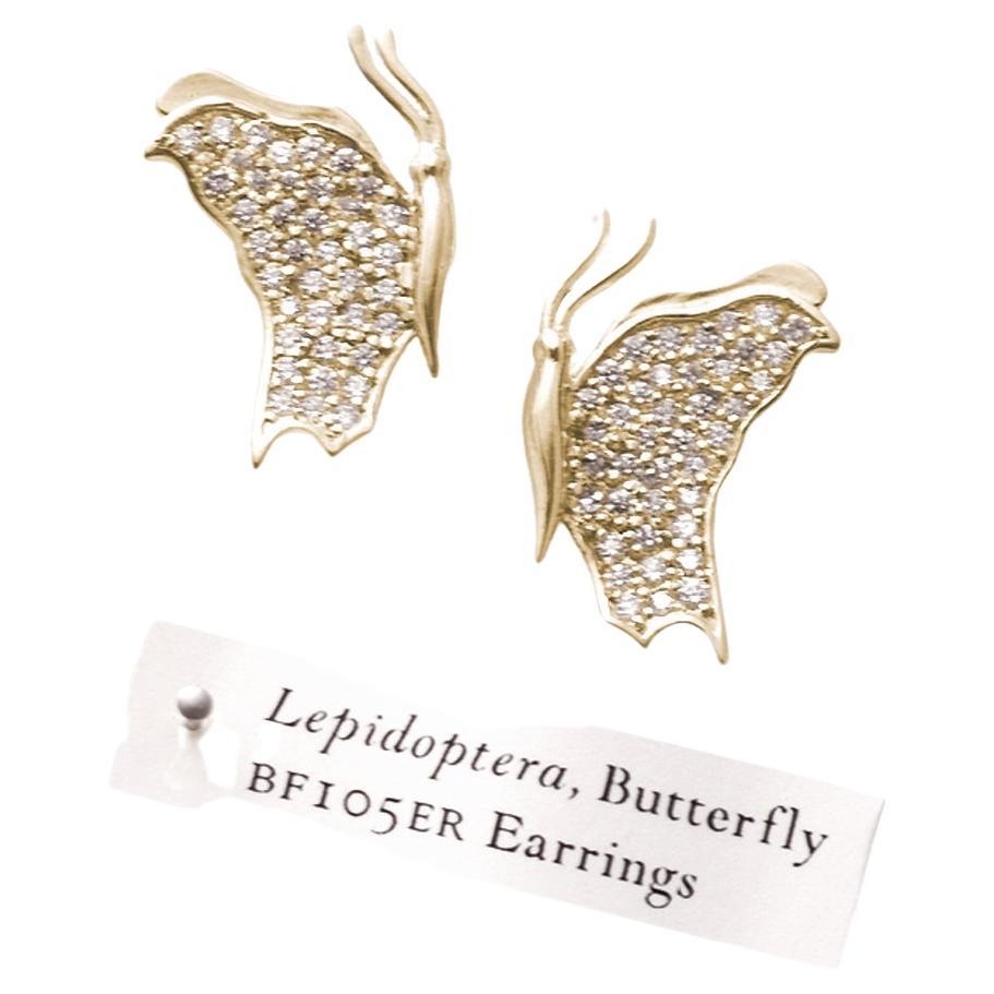 Large Butterfly Diamond Earrings 14k yellow gold / Side View For Sale