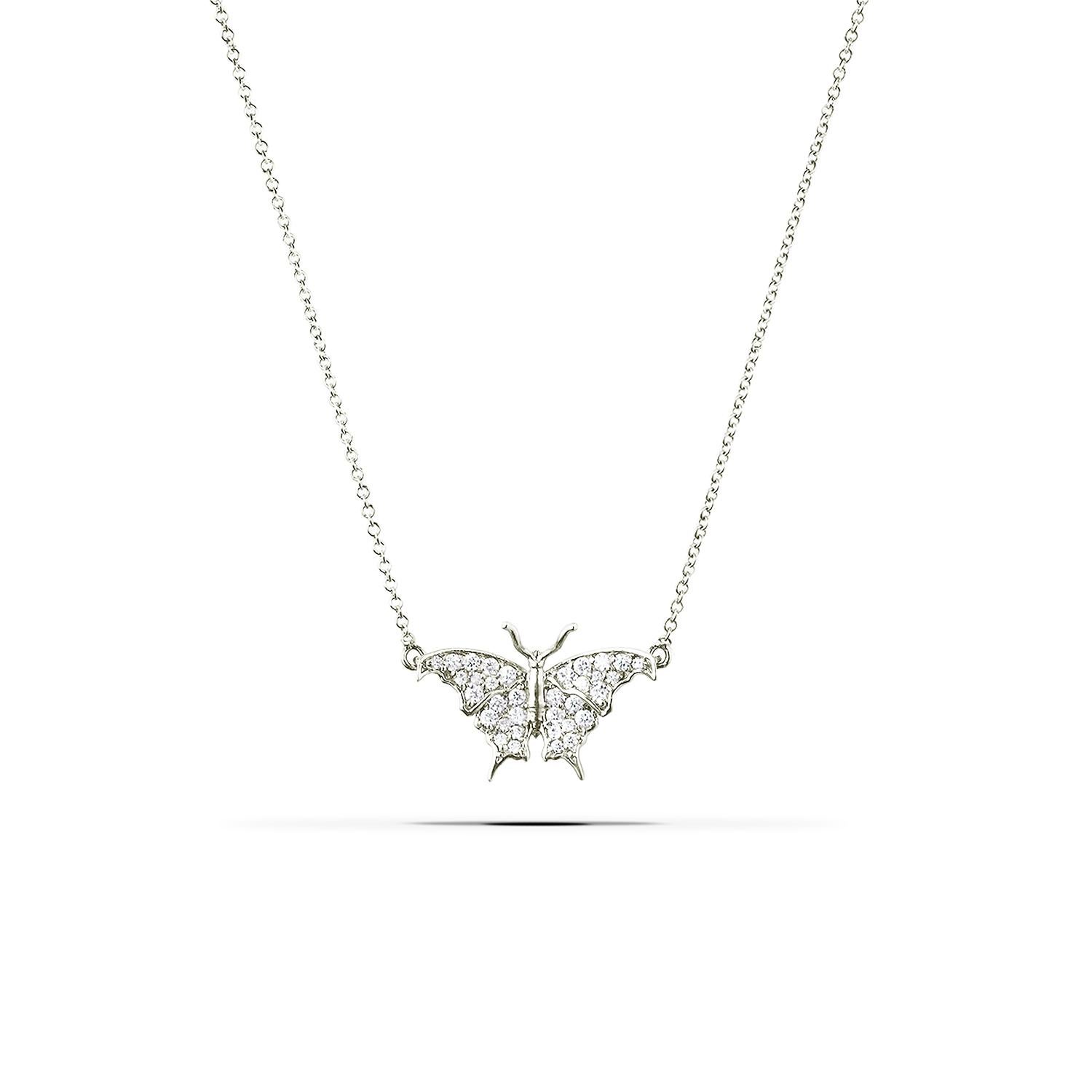 Artist Large Butterfly Diamond Necklace Front View / White Gold For Sale