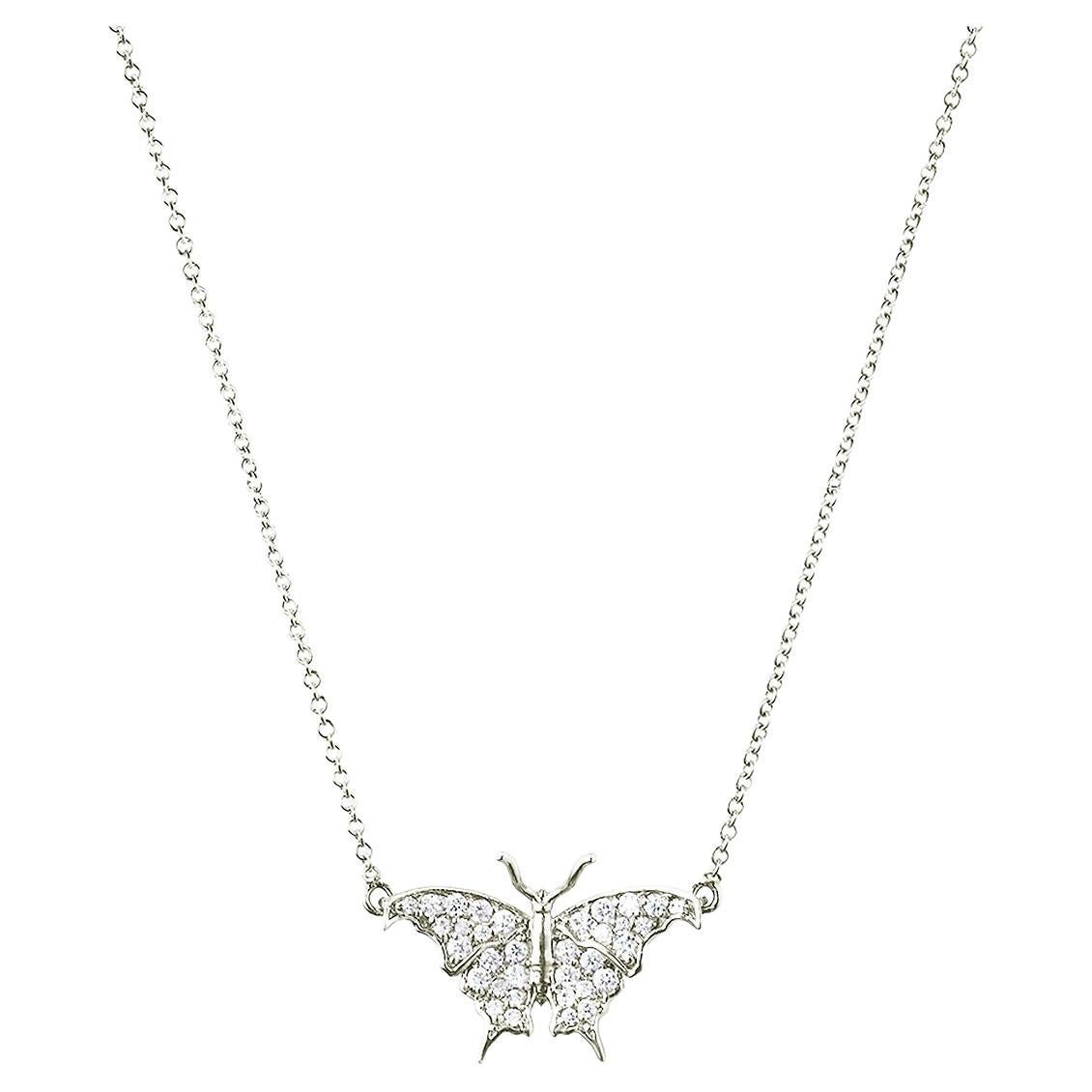 Large Butterfly Diamond Necklace Front View / White Gold