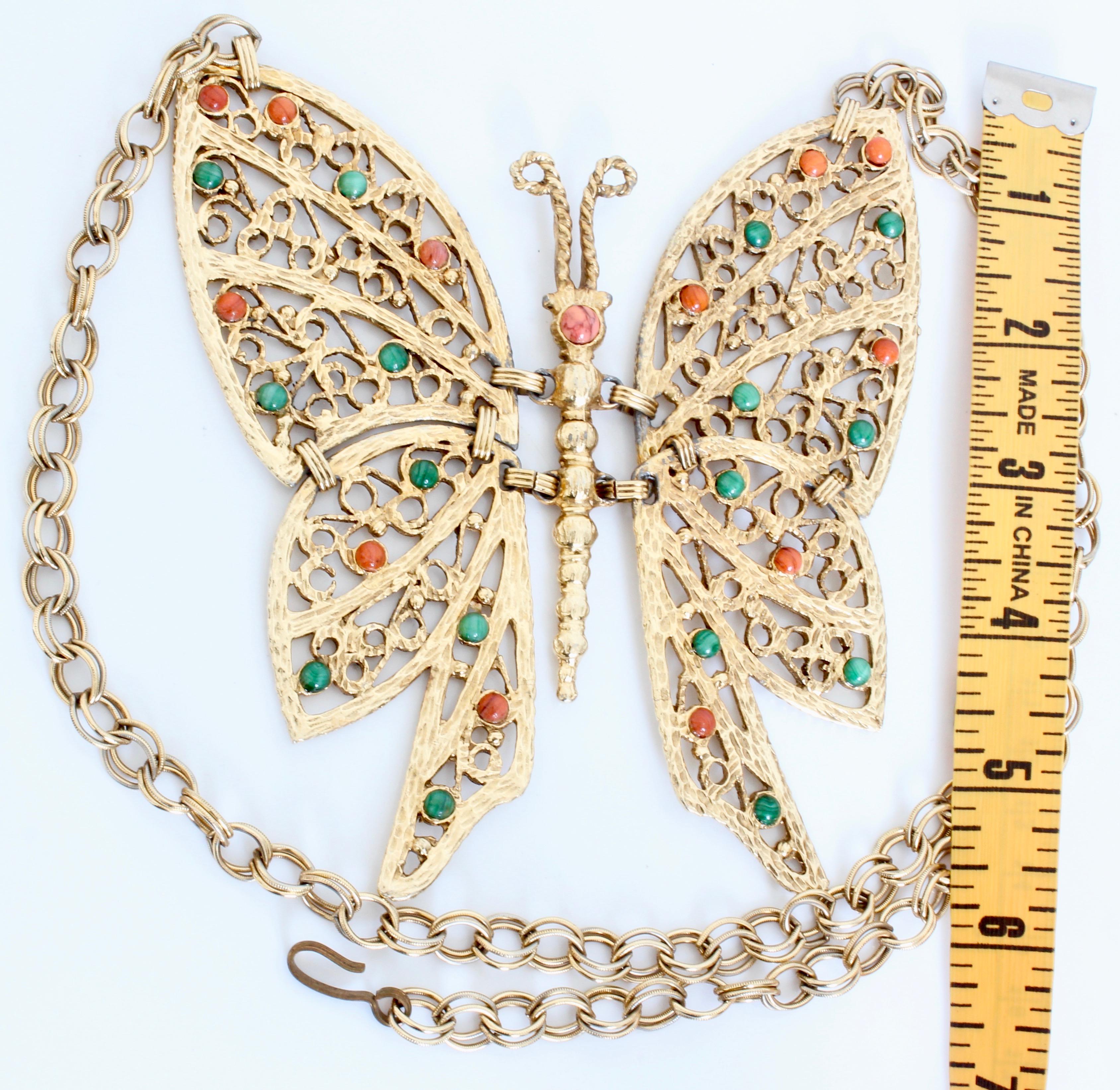 Romantic Large =Butterfly Necklace Gilt Metal & Cabochons DEC Delizza & Elster 70s 