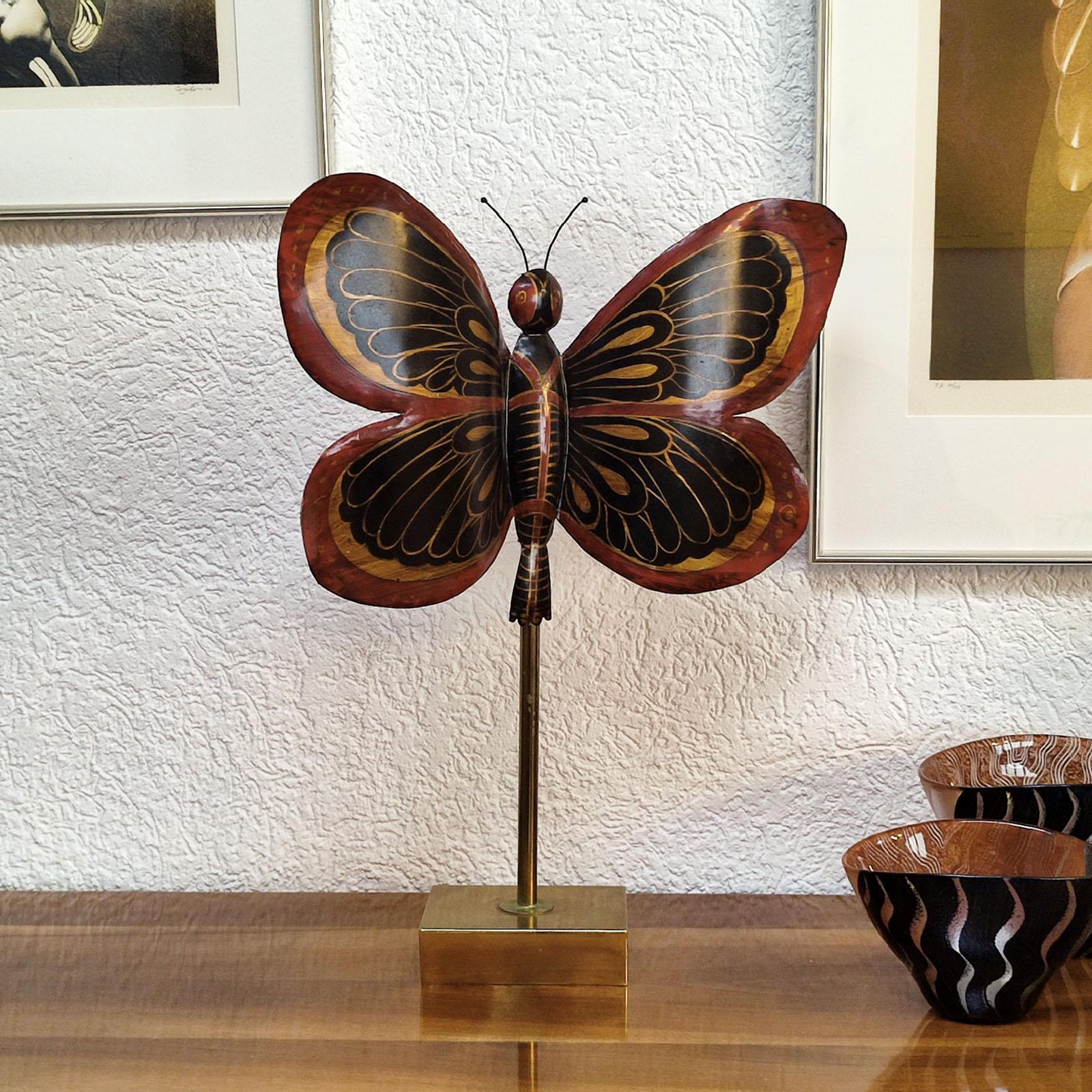Hand-Painted Large Butterfly Sculpture Dinanderie, Free Standing