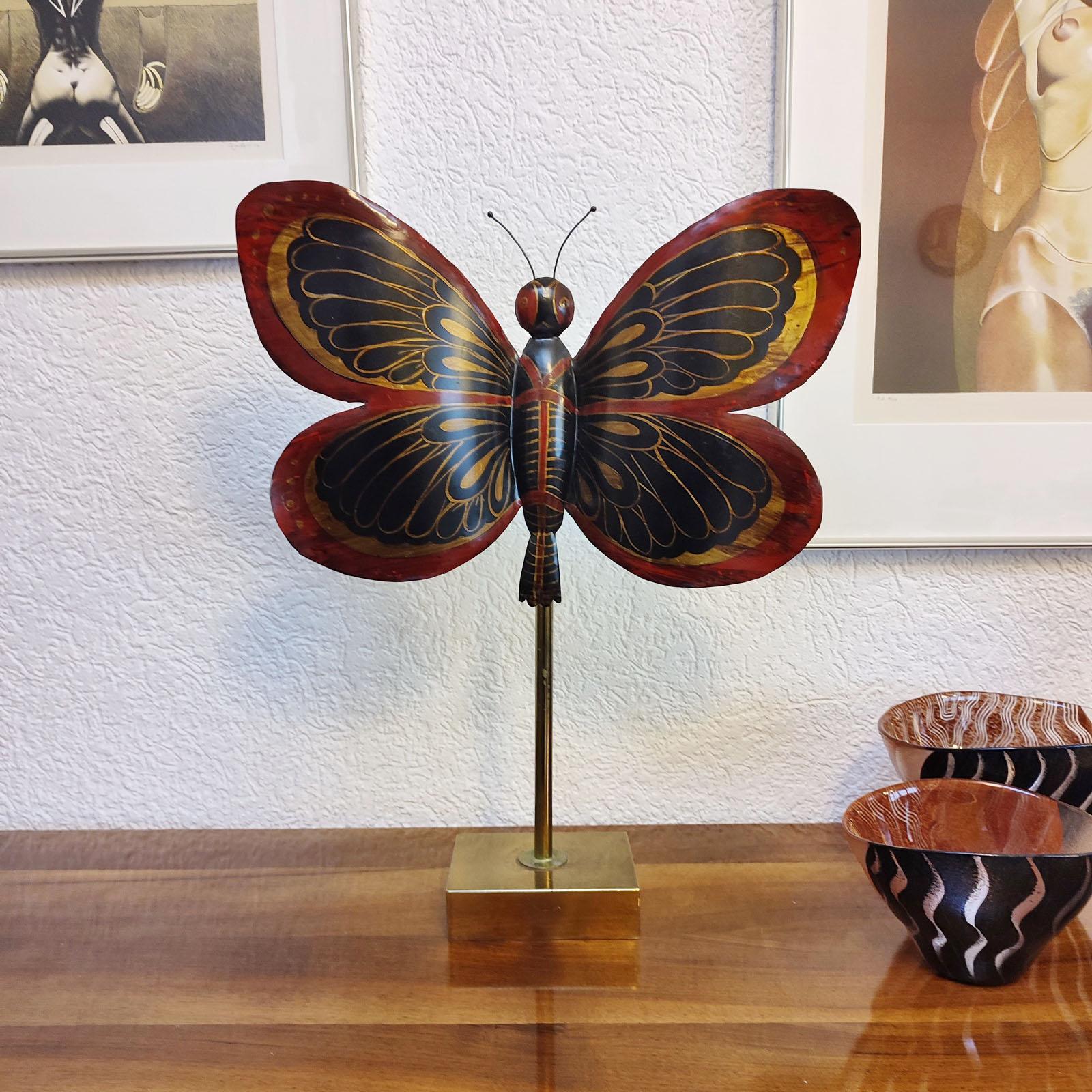 Metal Large Butterfly Sculpture Dinanderie, Free Standing