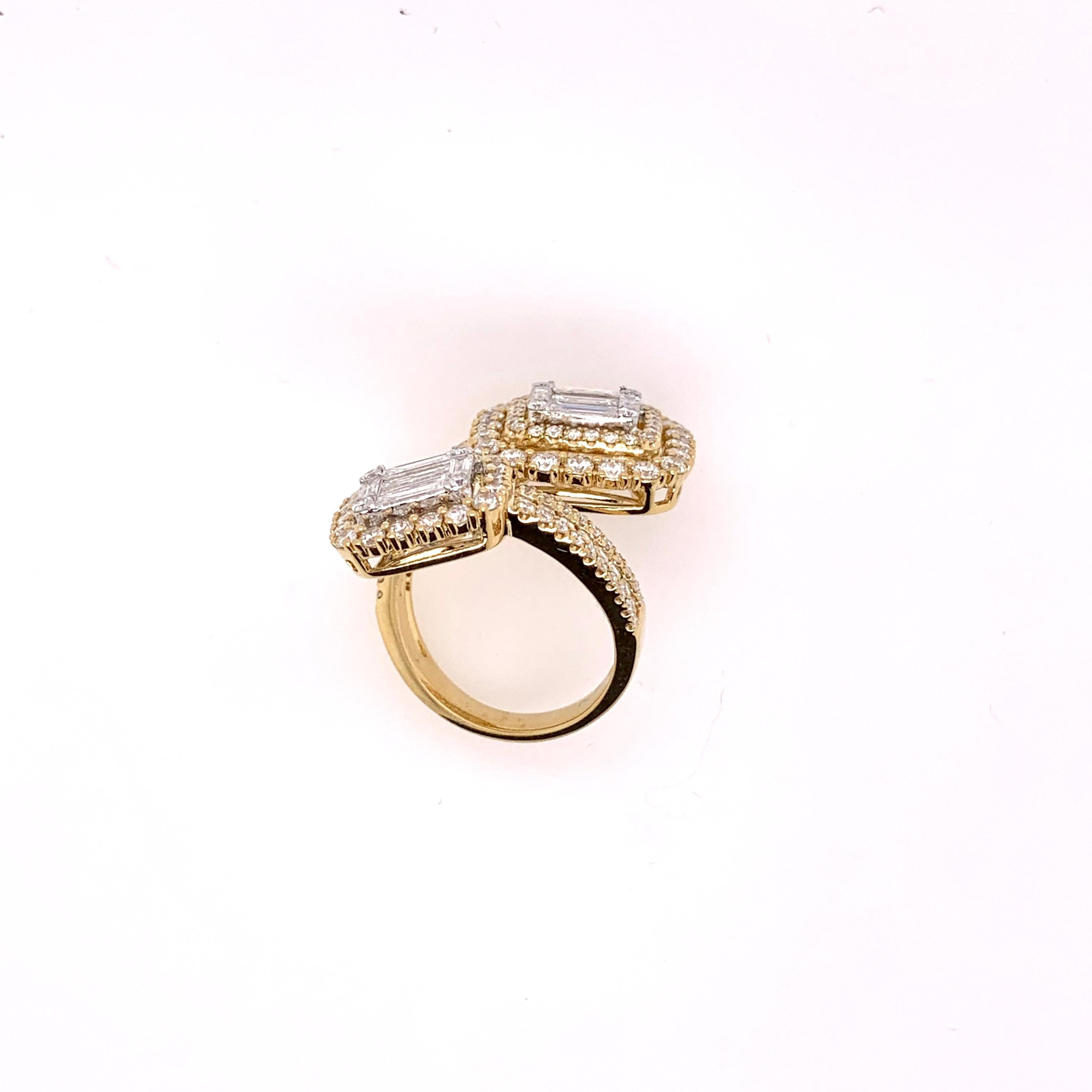 Contemporary Large Bypass Style Diamond Cocktail Band Ring