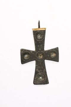 Large Byzantine Bronze Cross w 21k gold