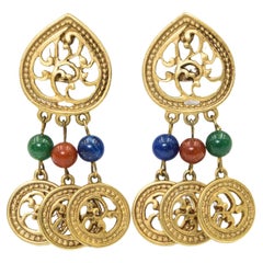 Retro Large Byzantine Style Gold Tone Dangling Chip-on Earrings