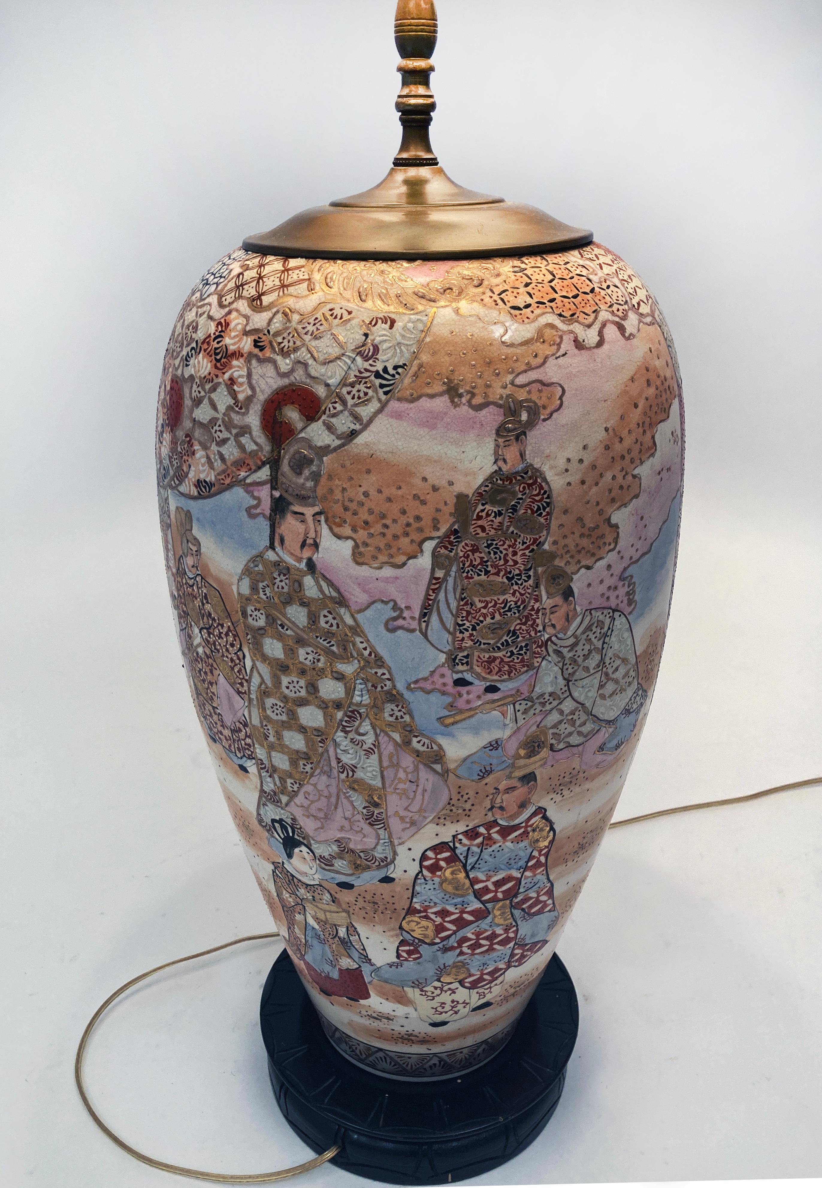 Large c. 19th Century Antique Meiji Period Japanese Kyo Satsuma Vase Lamp en vente 2