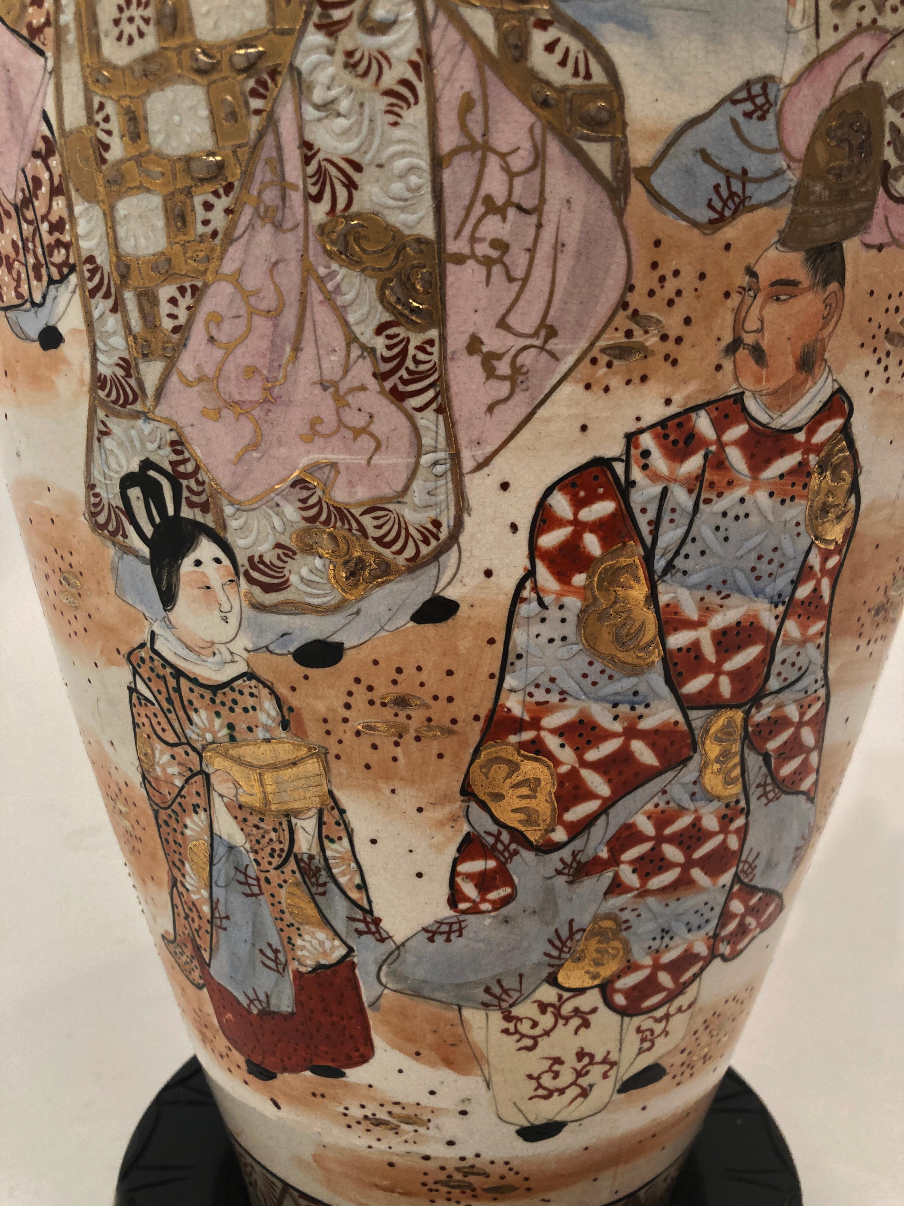 Large c. 19th Century Antique Meiji Period Japanese Kyo Satsuma Vase Lamp en vente 5