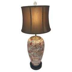 Large c. 19th Century Antique Meiji Period Japanese Kyo Satsuma Vase Lamp