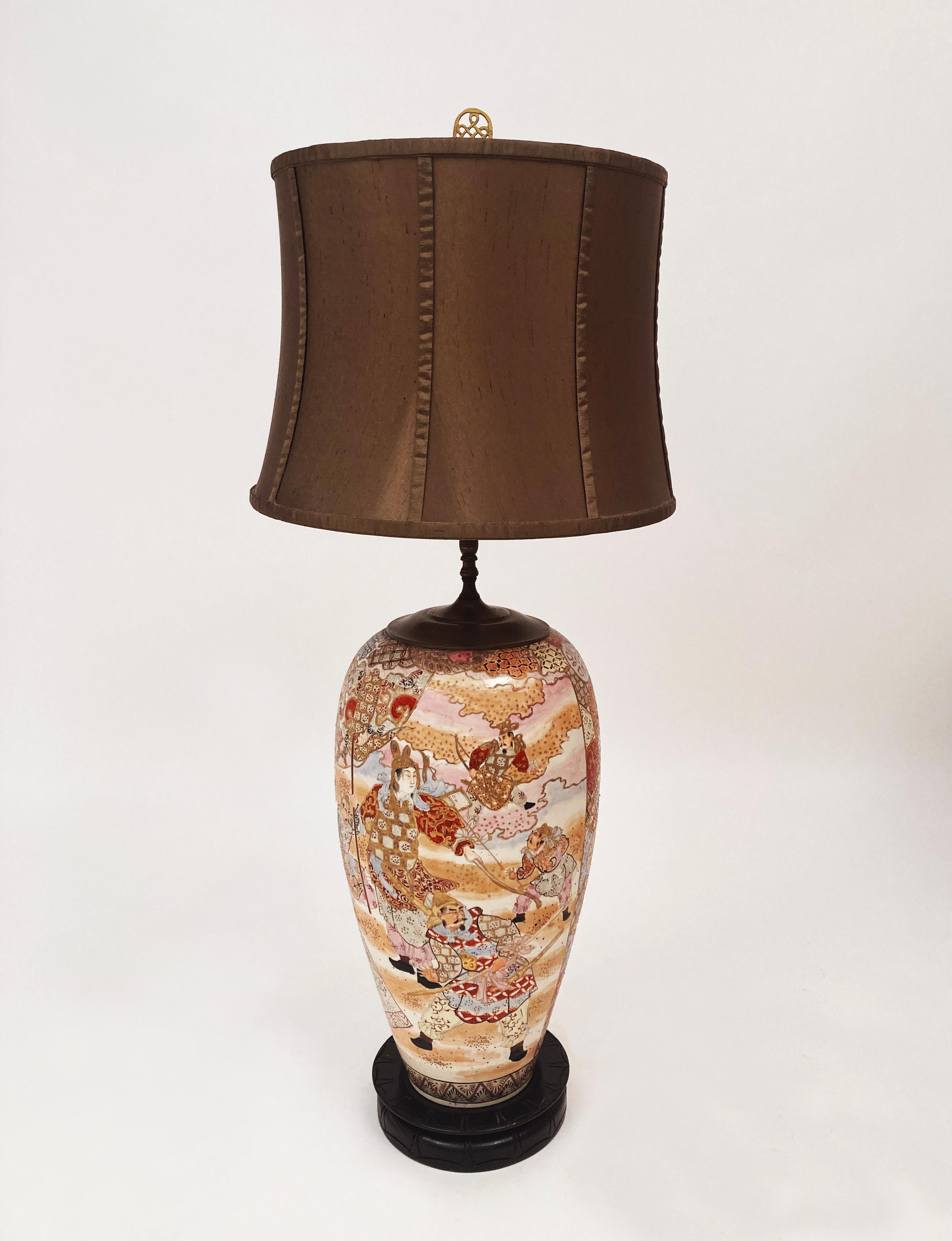 Edo Large c. 19th Century Antique Meiji Period Japanese Kyo Satsuma Vase Lamp en vente