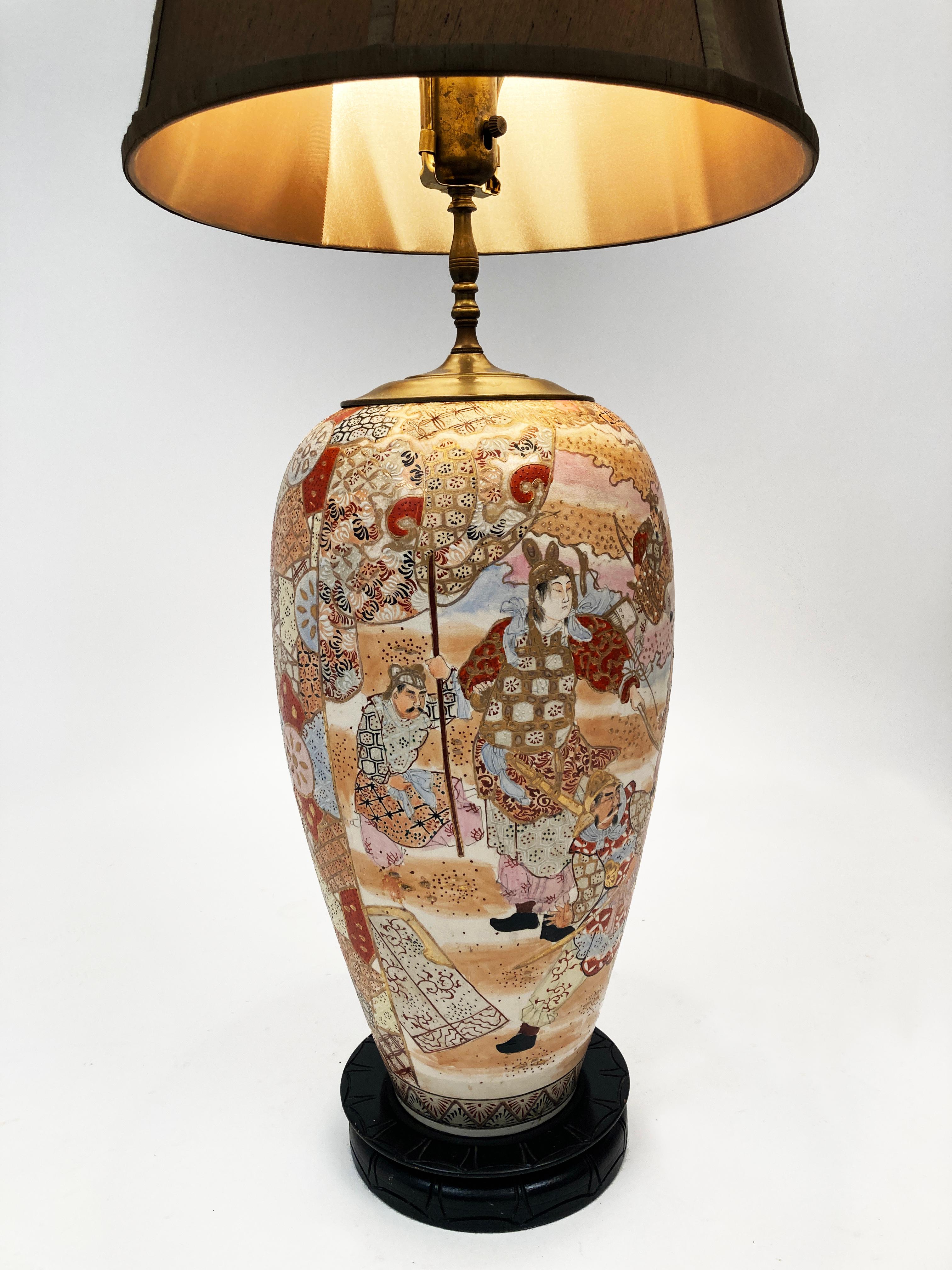 XIXe siècle Large c. 19th Century Antique Meiji Period Japanese Kyo Satsuma Vase Lamp en vente