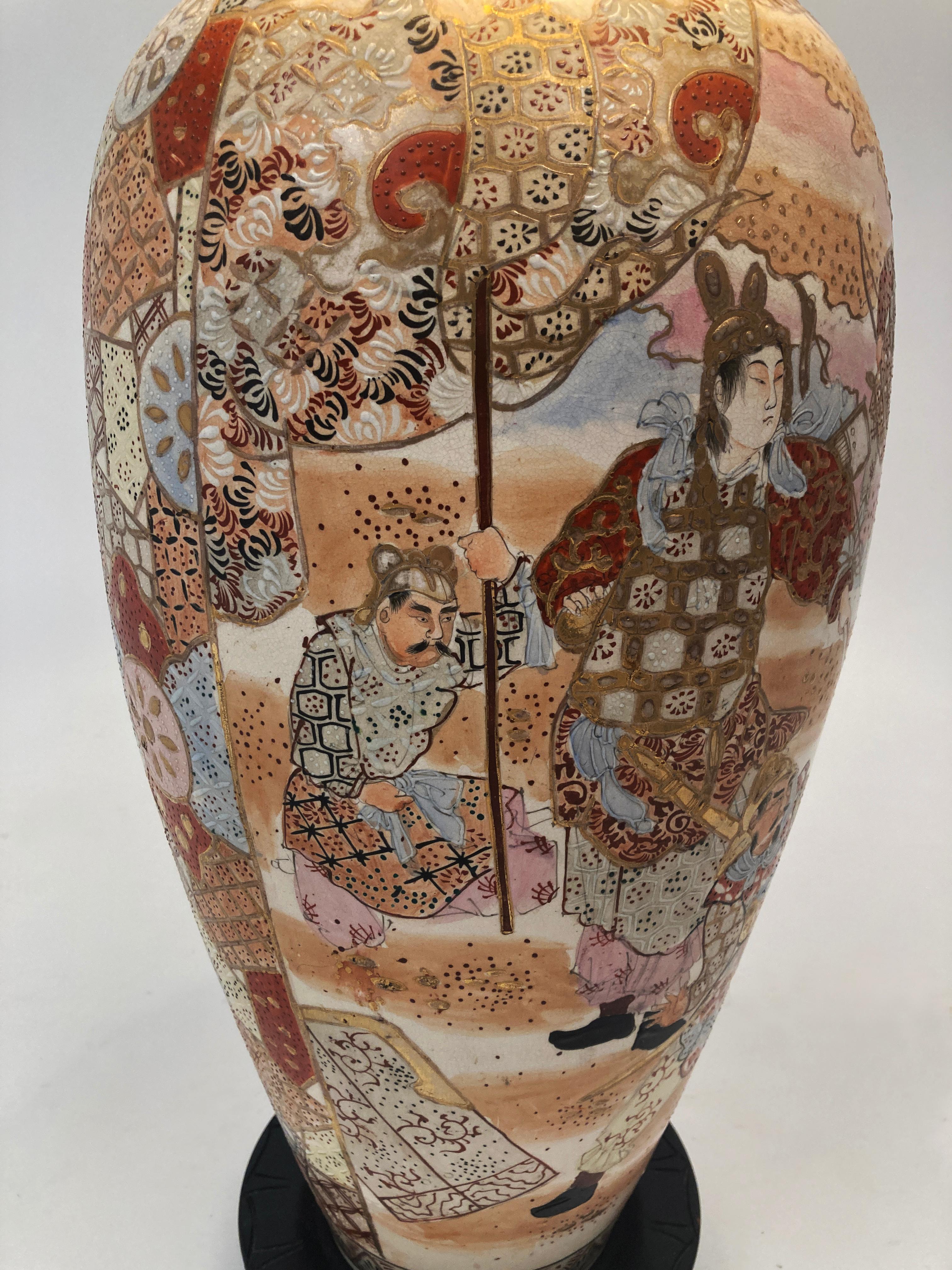 Large c. 19th Century Antique Meiji Period Japanese Kyo Satsuma Vase Lamp en vente 1
