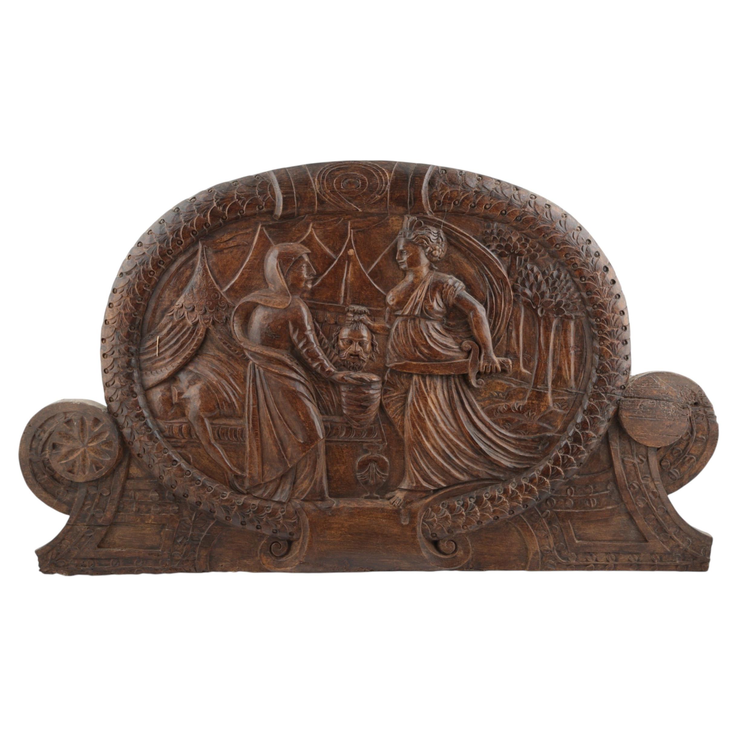 Large C18th Limewood Relief Plaque, Judith And Holofernes For Sale
