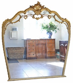 Large C1920 Antique Giltwood Overmantel Wall Mirror – Ornate Gold Frame