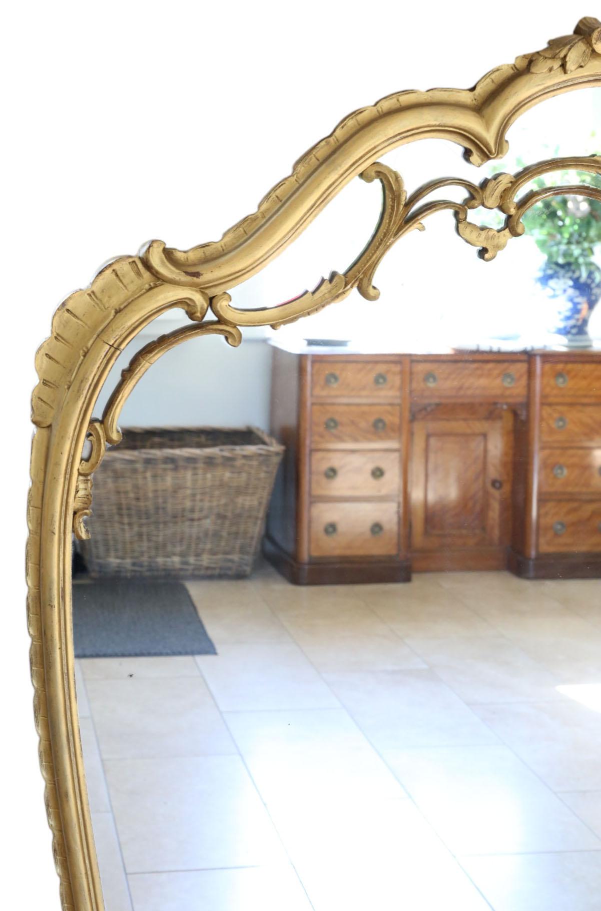 Large C1920 Antique Giltwood Overmantel Wall Mirror – Ornate Gold Frame In Good Condition For Sale In Wisbech, Cambridgeshire
