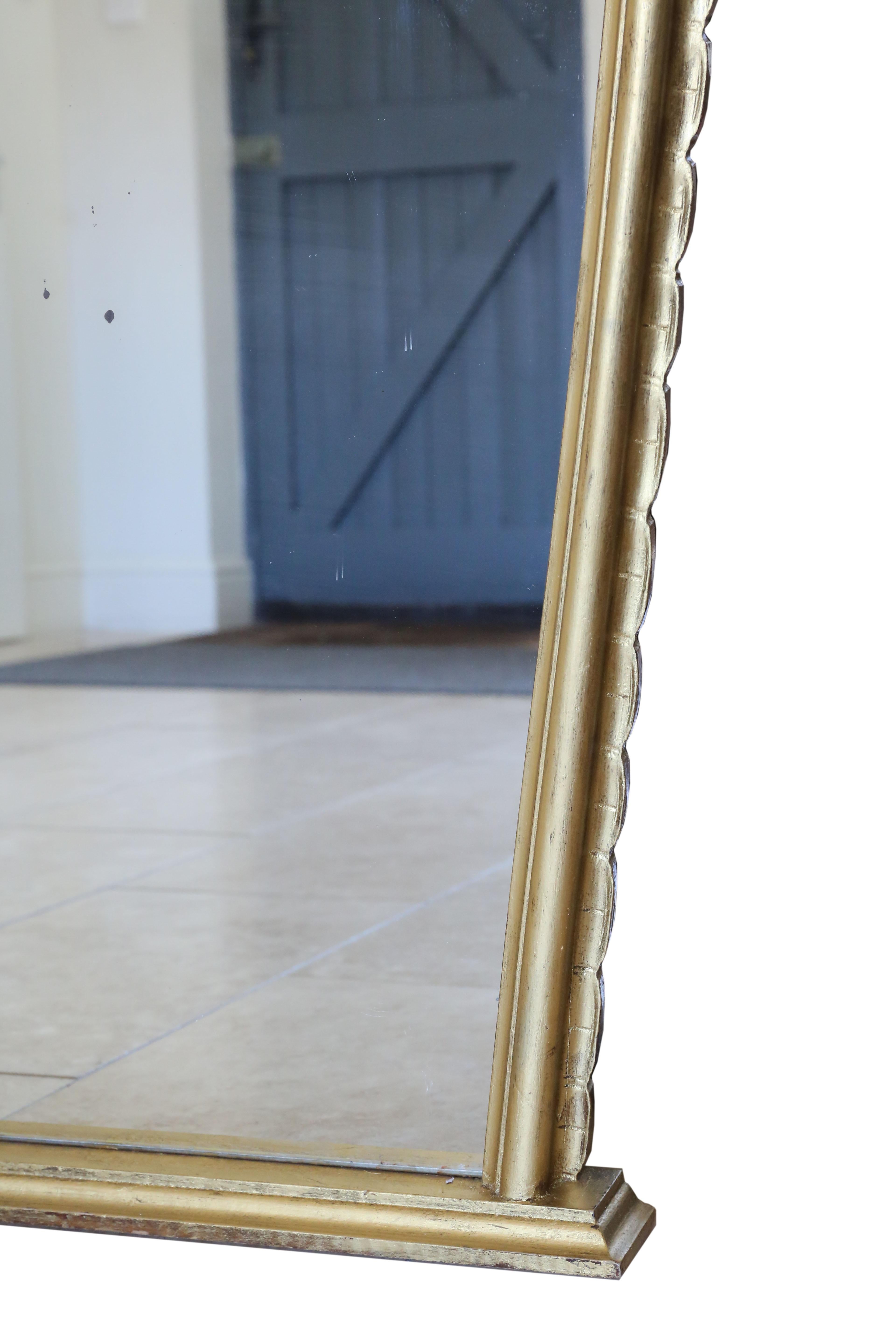 Large C1920 Antique Giltwood Overmantel Wall Mirror – Ornate Gold Frame For Sale 2