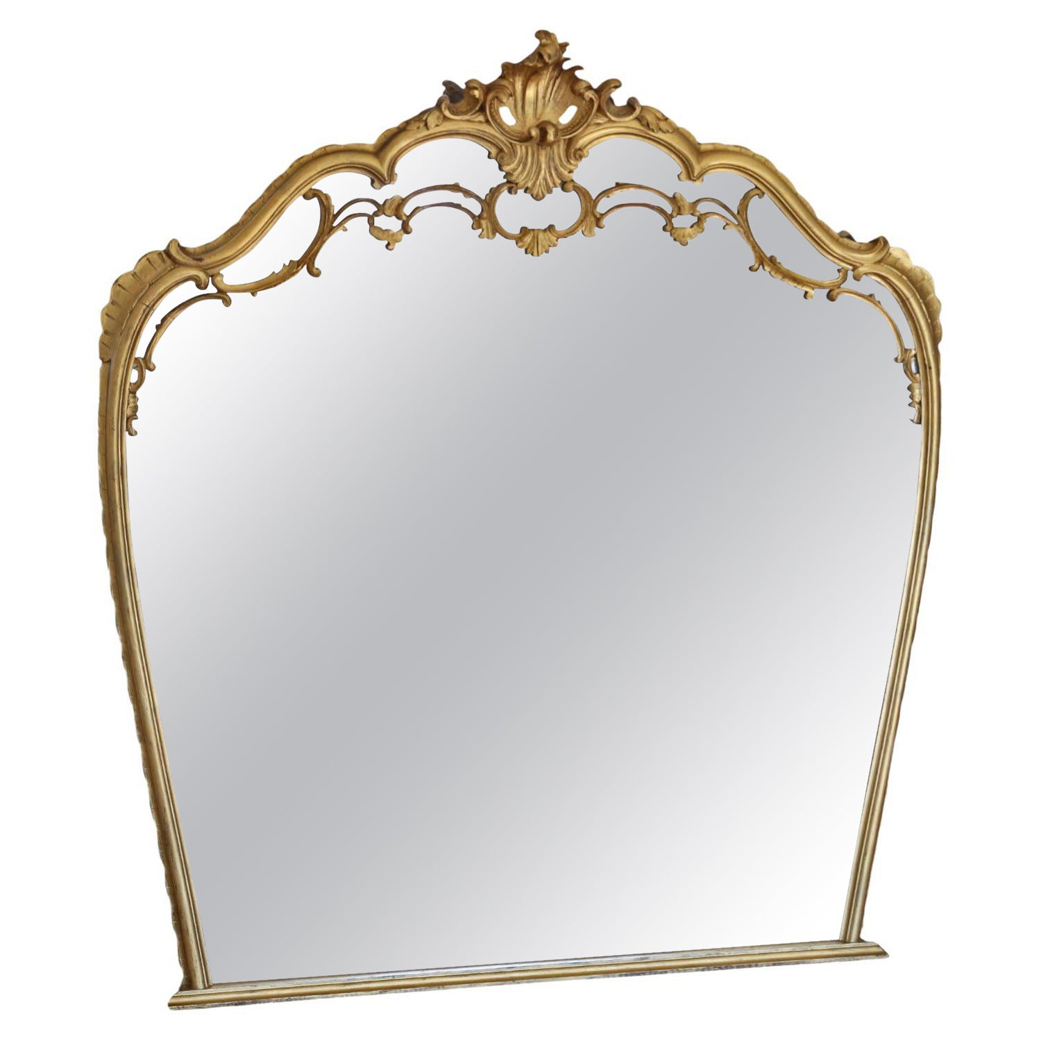 Large C1920 Antique Giltwood Overmantel Wall Mirror – Ornate Gold Frame For Sale
