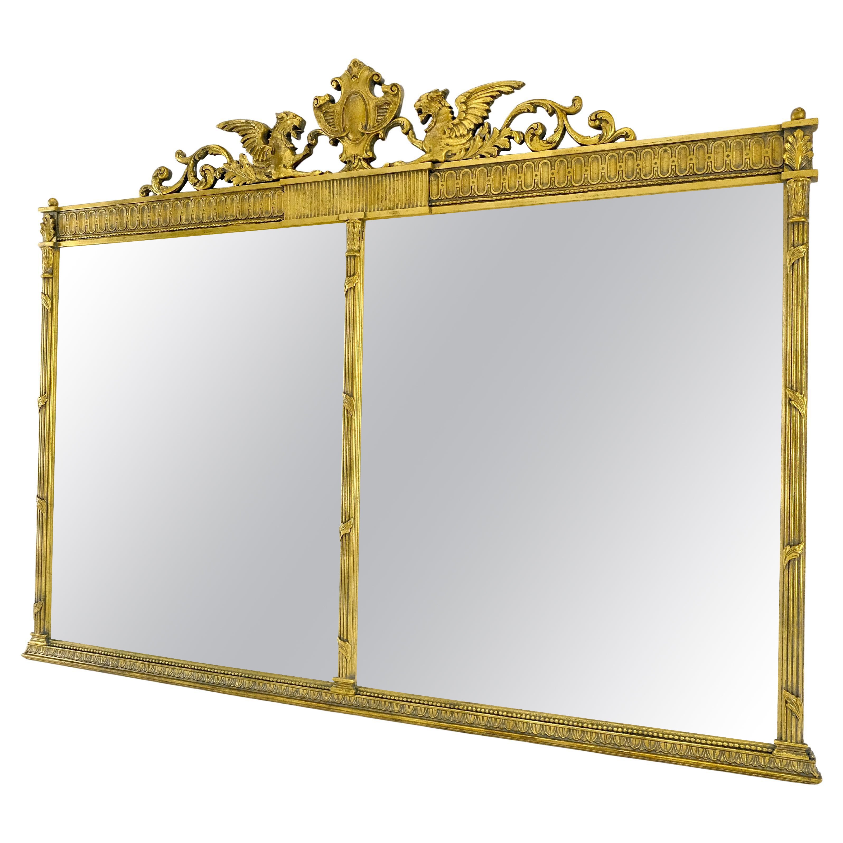 Large c1920s 65x49 Rectangle Neoclassical Gilt Mirror w/ Griffins MINT en vente