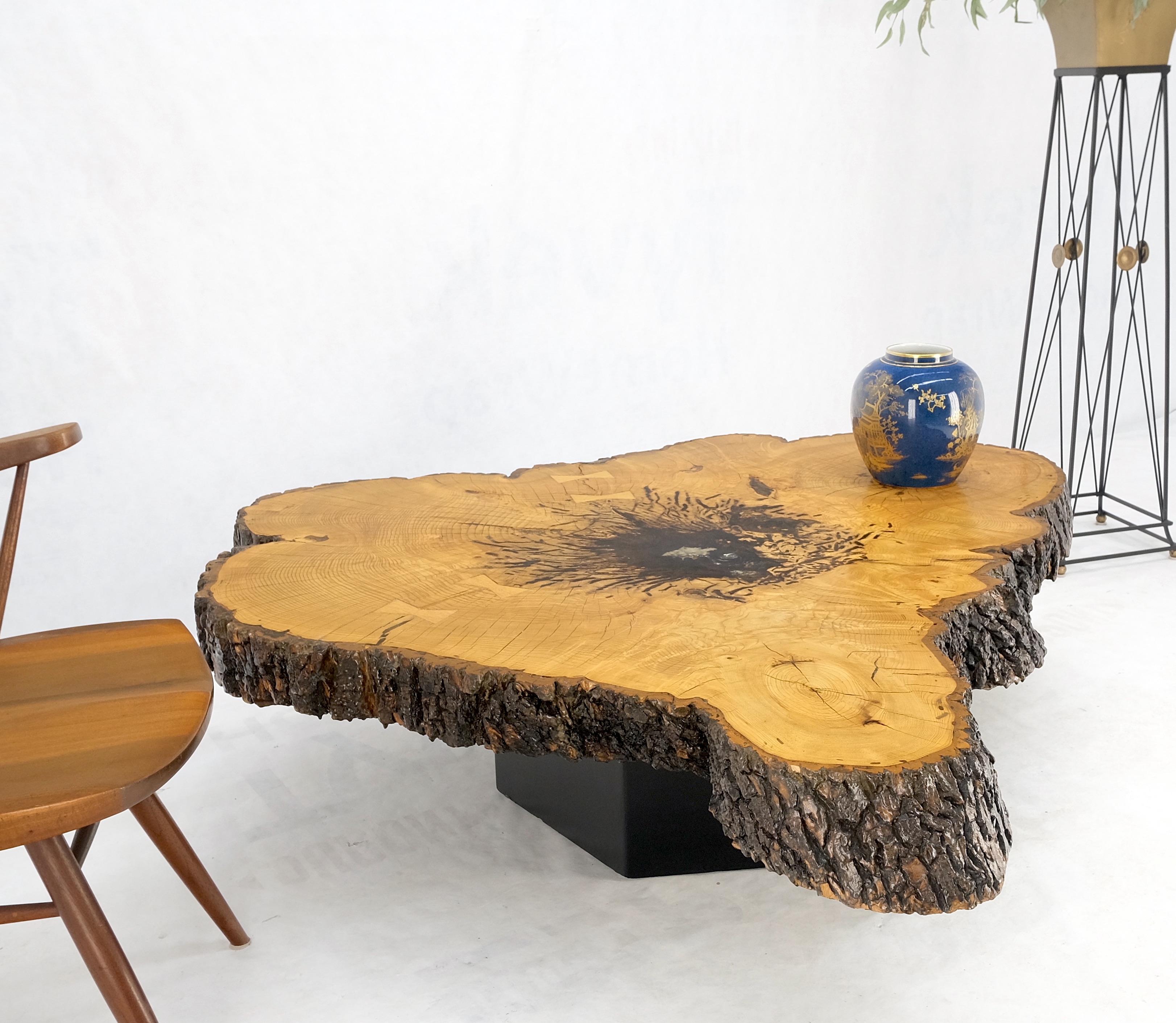 Large c. 1970s Thick Slab Live Edge Organic Coffee Table Butterfly Joints Nice For Sale 6
