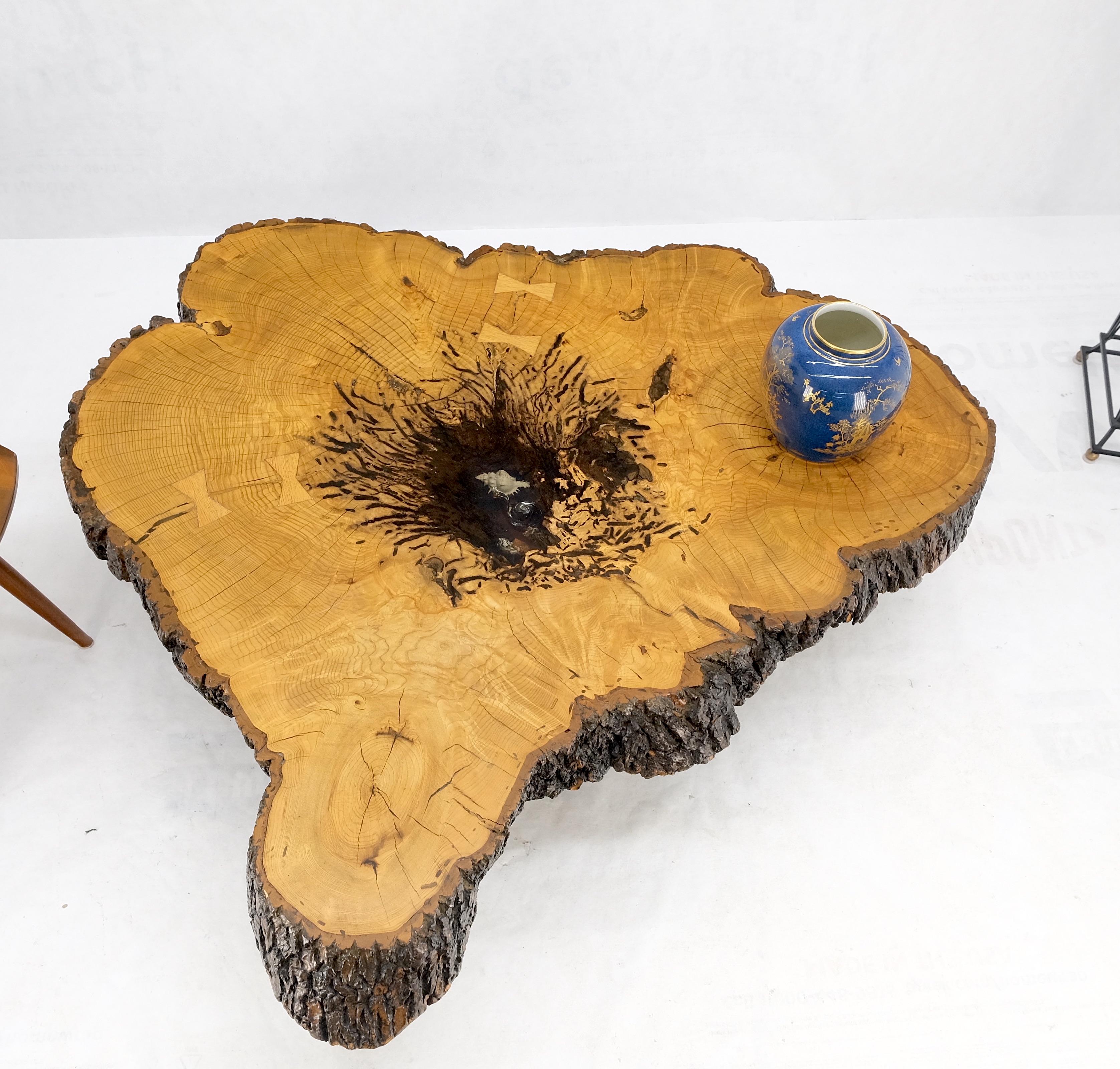 Large c. 1970s Thick Slab Live Edge Organic Coffee Table Butterfly Joints Nice For Sale 7