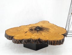 Large c. 1970s Thick Slab Live Edge Organic Coffee Table Butterfly Joints Nice