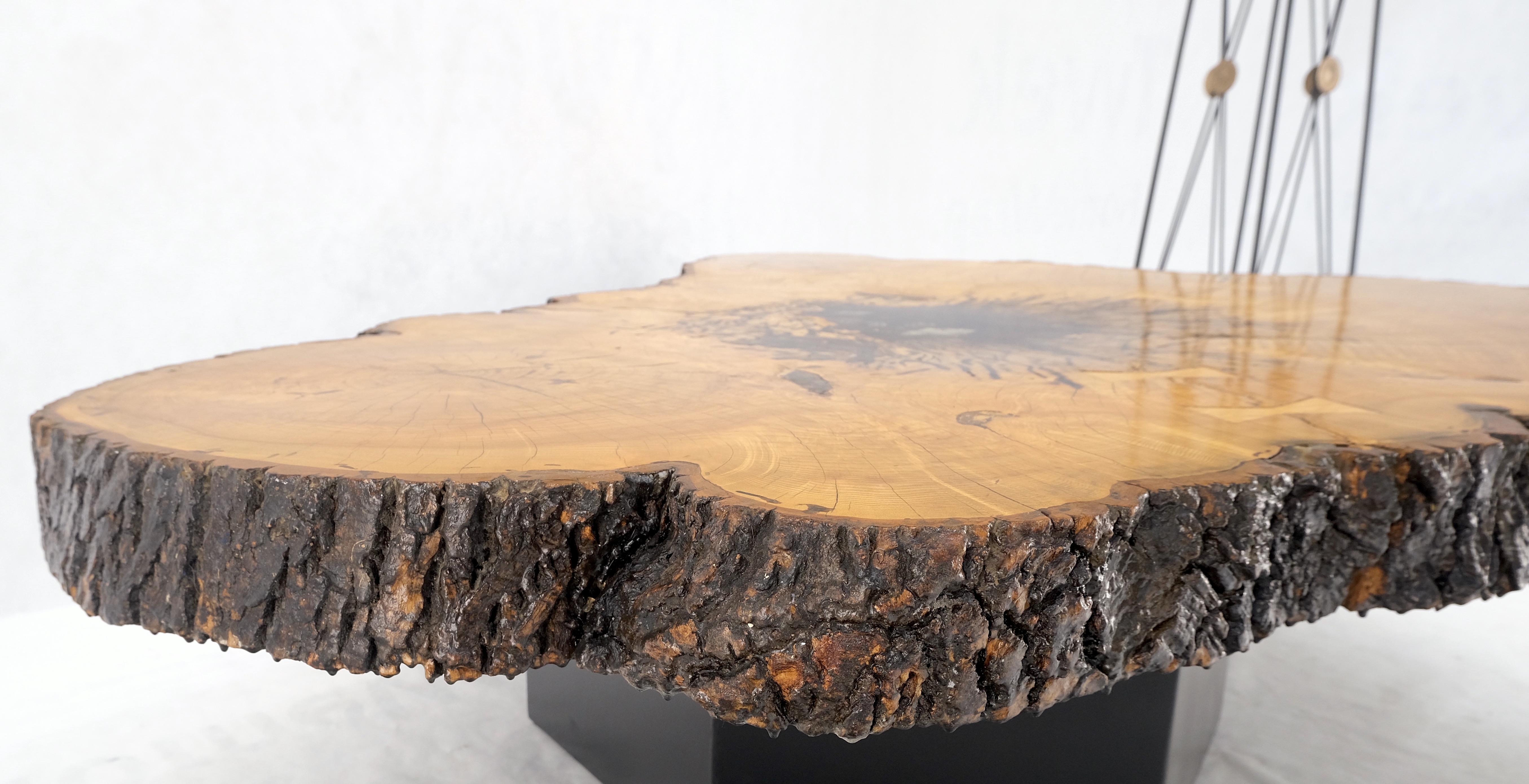 American Large c. 1970s Thick Slab Live Edge Organic Coffee Table Butterfly Joints Nice For Sale