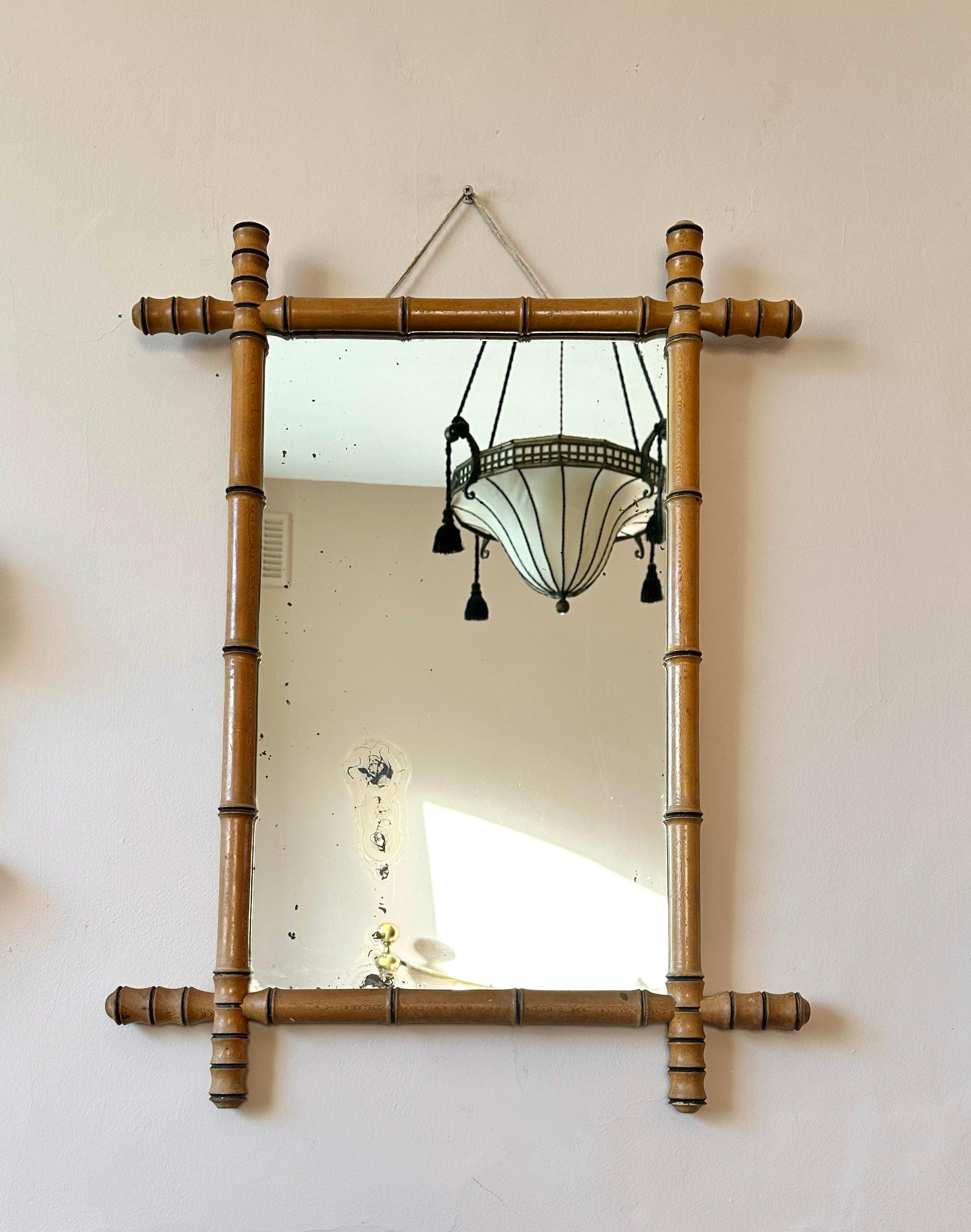 Japonisme Large C19th French Faux Bamboo Mirror For Sale