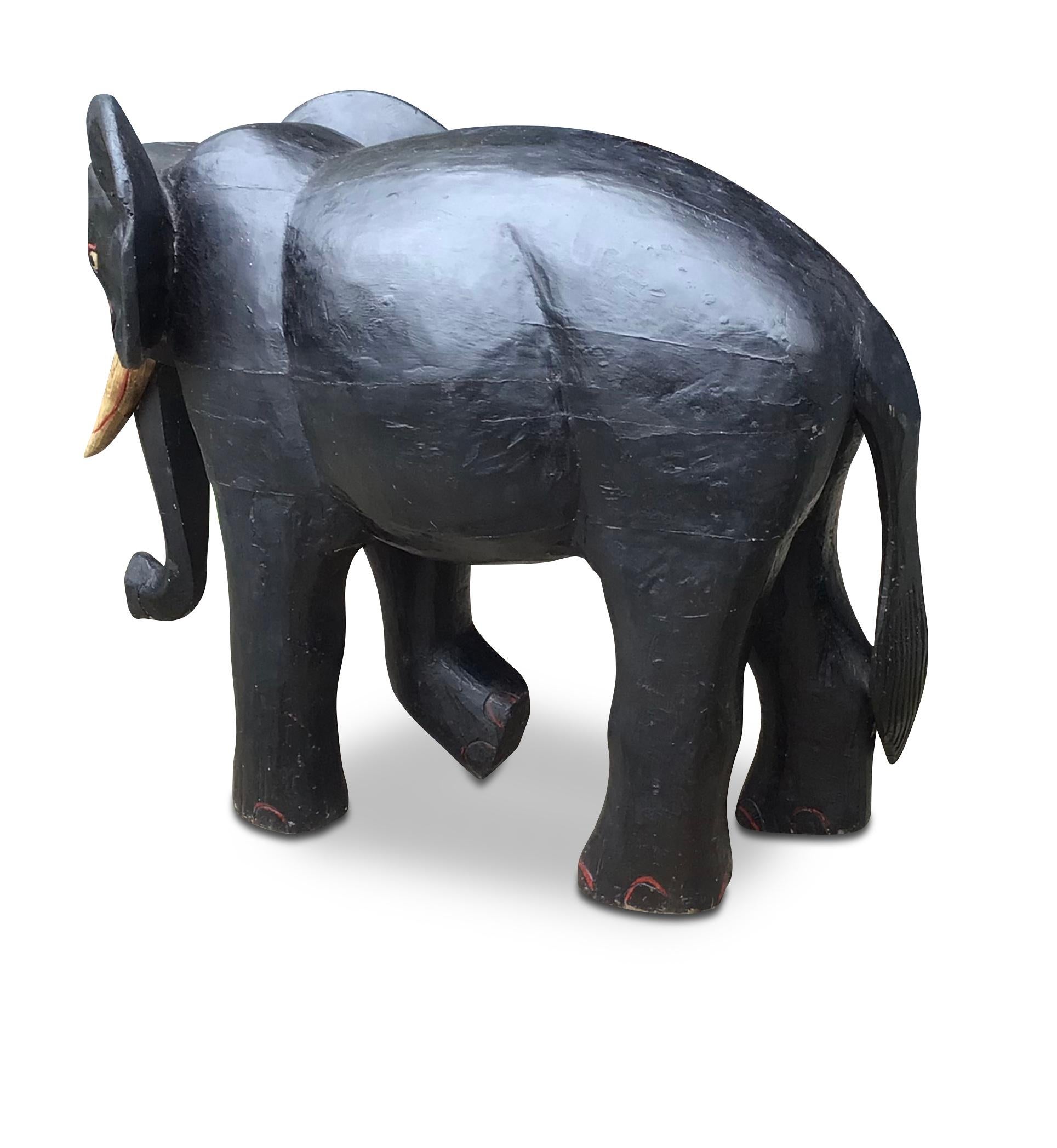 Large C19th Indian Carved Wood Elephant For Sale 3