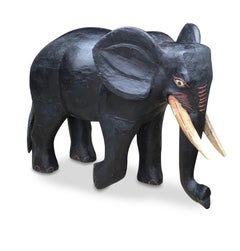 Large C19th Indian Carved Wood Elephant
