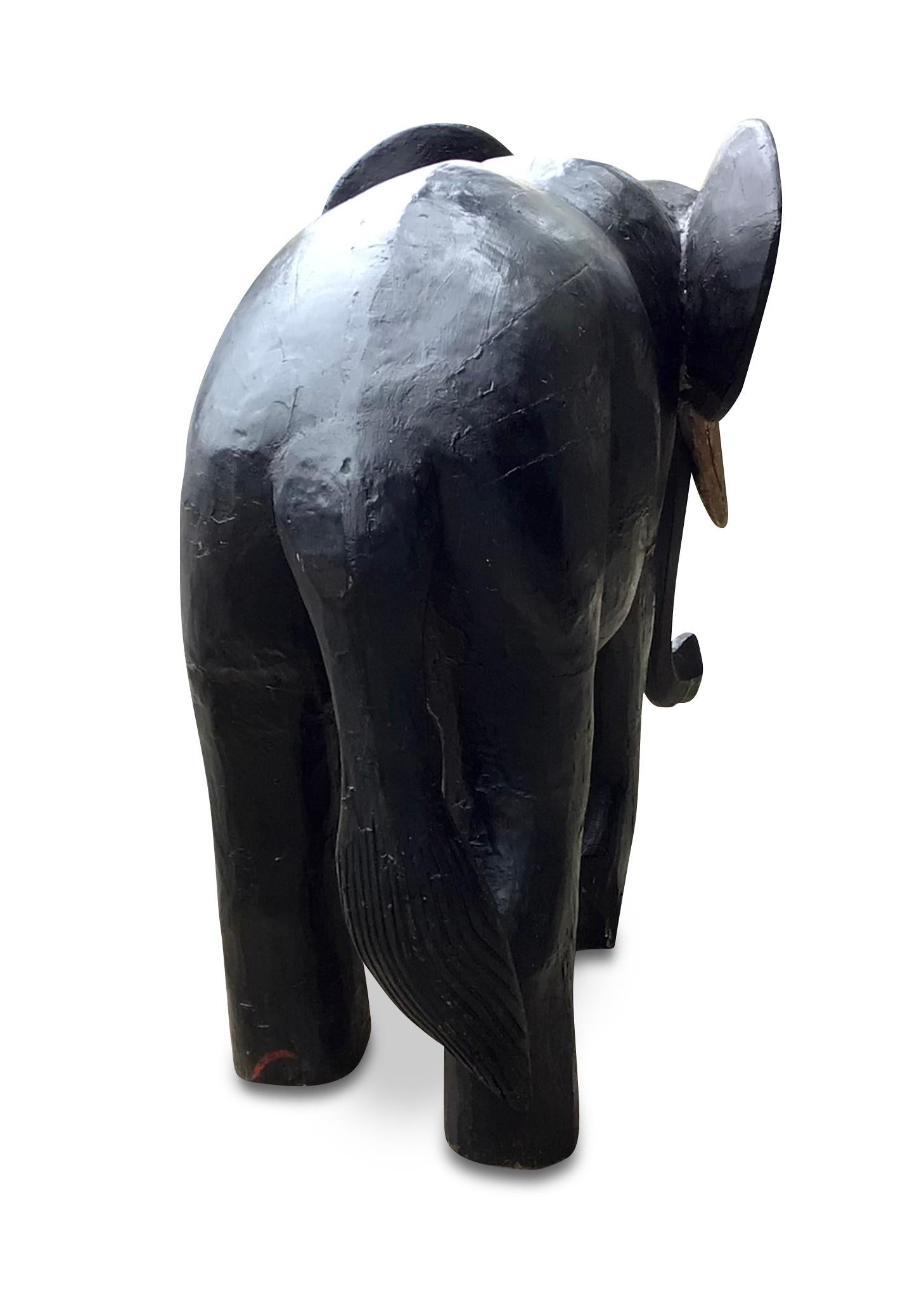 Large C19th Indian Carved Wood Elephant For Sale 2