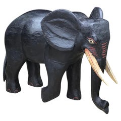 Vintage Large C19th Indian Carved Wood Elephant