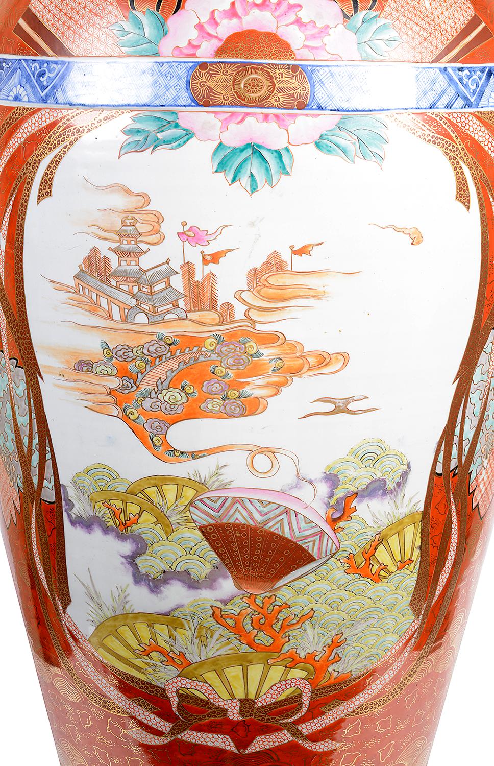 Hand-Painted Large 19th Century Japanese Kutani Vase For Sale