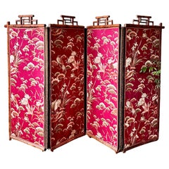 Used Large C19th Japanese Silk & Bamboo Screen or Room Divider