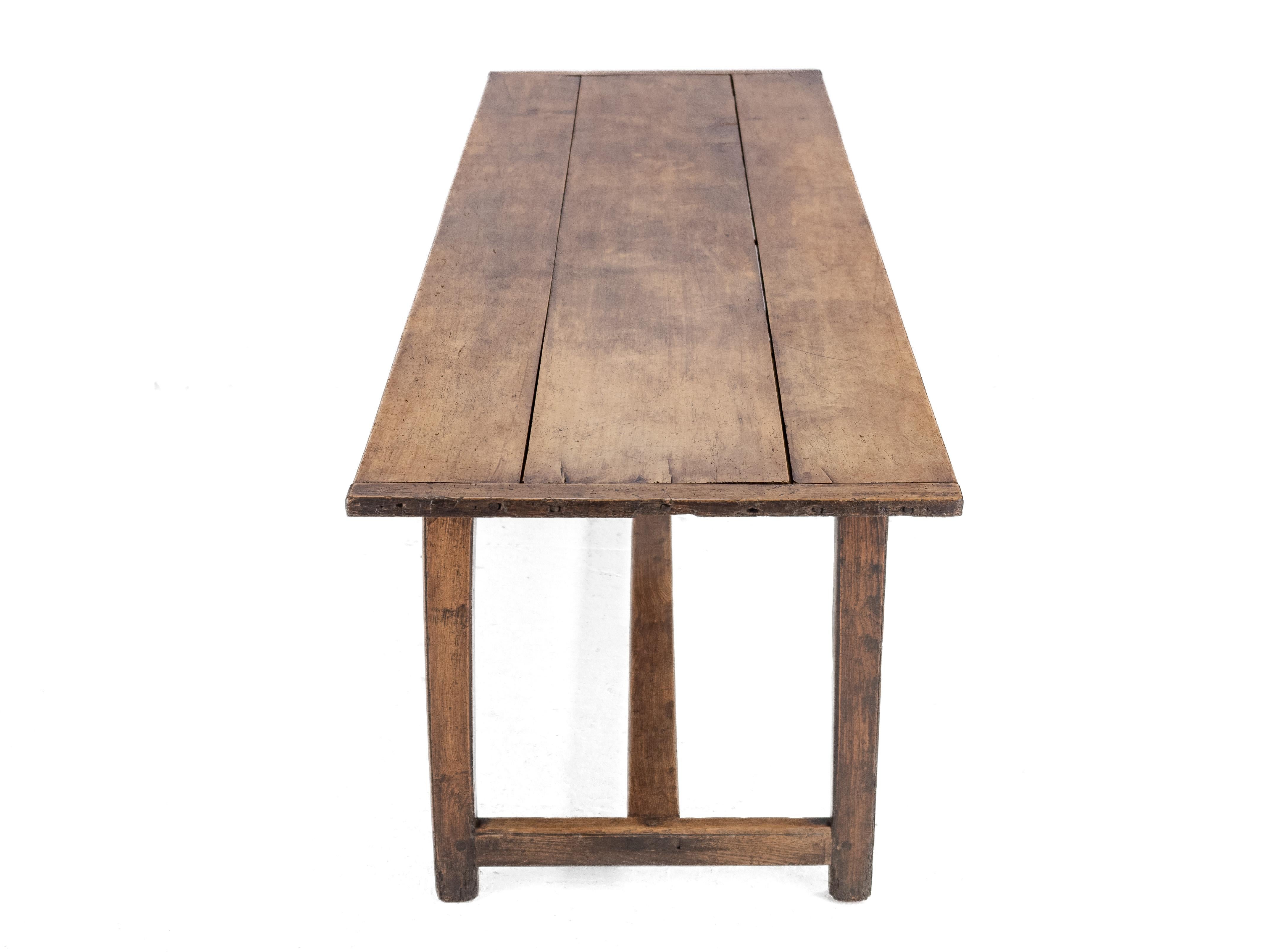 Large c.19th Pear Wood & Elm French Country Farmhouse Refectory Dining Table For Sale 8