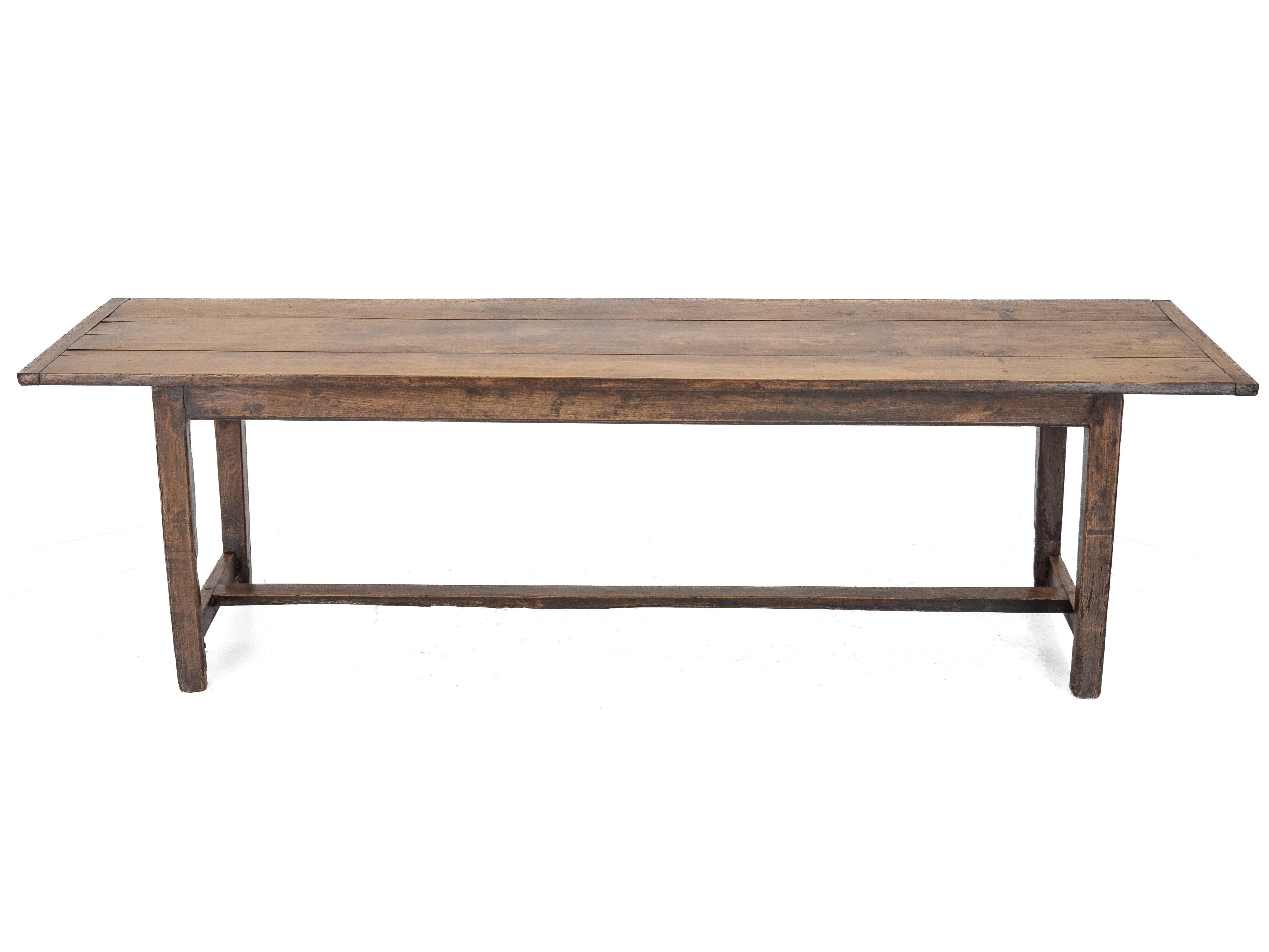 Large c.19th Pear Wood & Elm French Country Farmhouse Refectory Dining Table For Sale 9