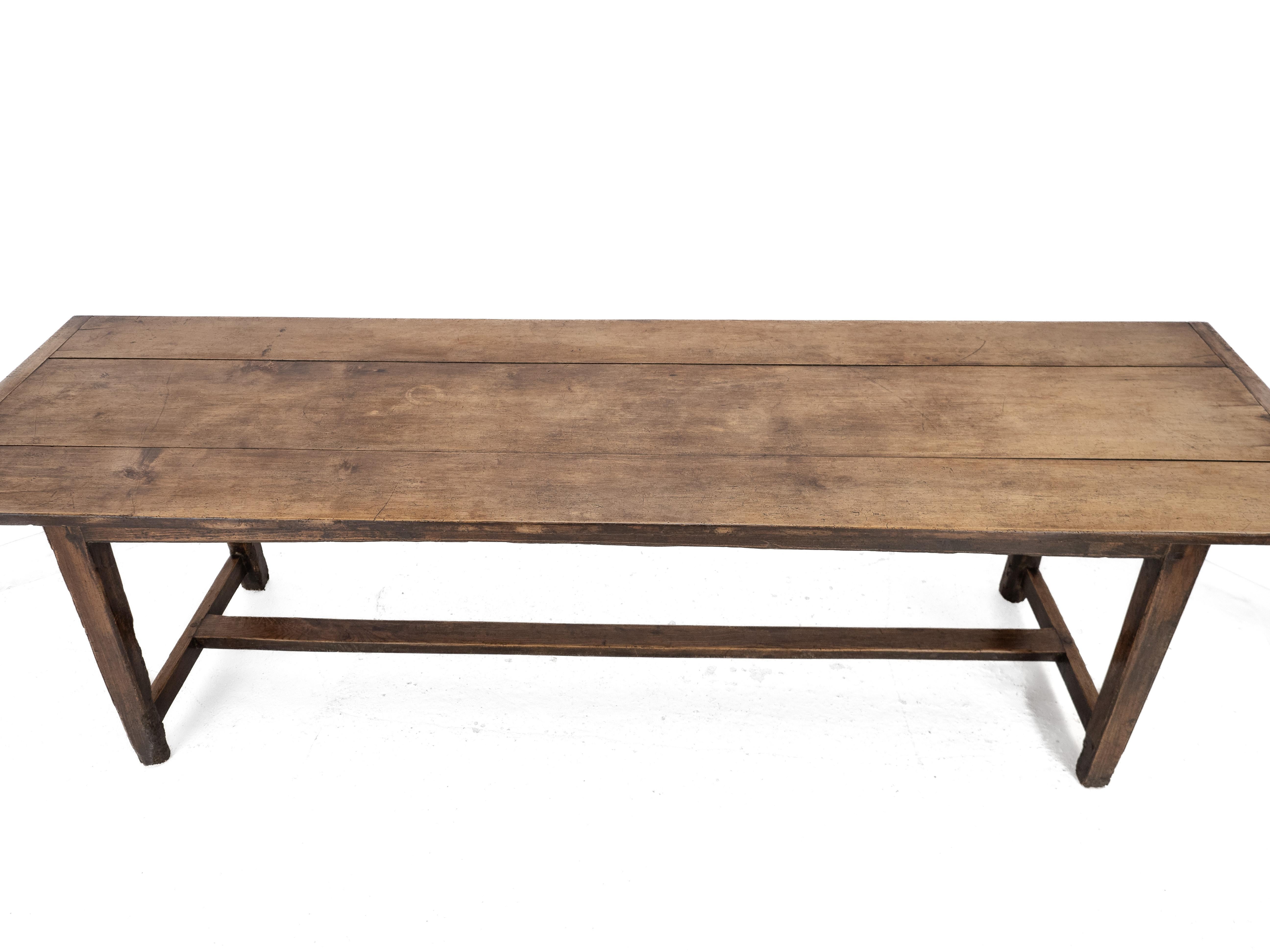 Large c.19th Pear Wood & Elm French Country Farmhouse Refectory Dining Table For Sale 13