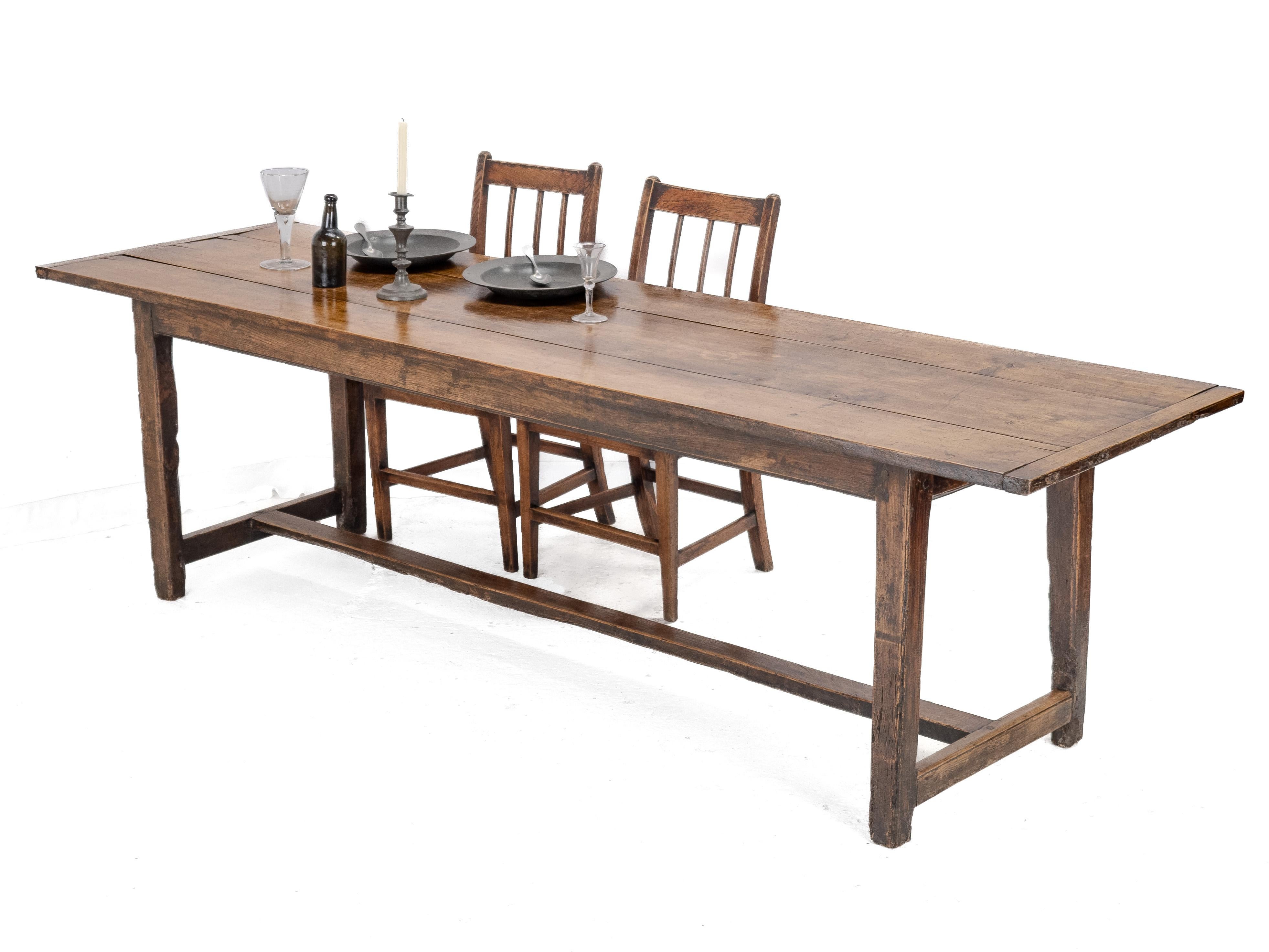 French Provincial Large c.19th Pear Wood & Elm French Country Farmhouse Refectory Dining Table For Sale