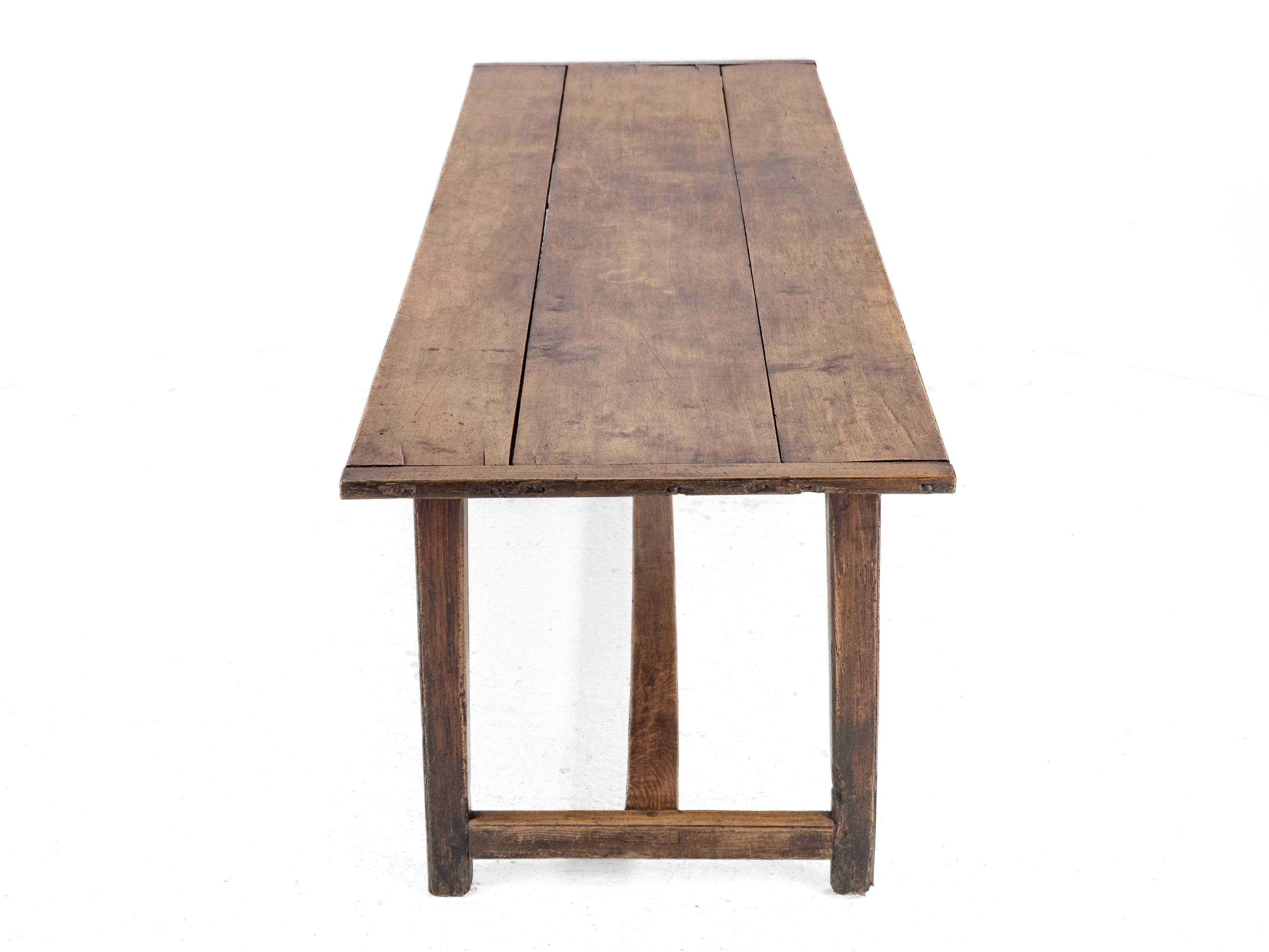 19th Century Large c.19th Pear Wood & Elm French Country Farmhouse Refectory Dining Table For Sale