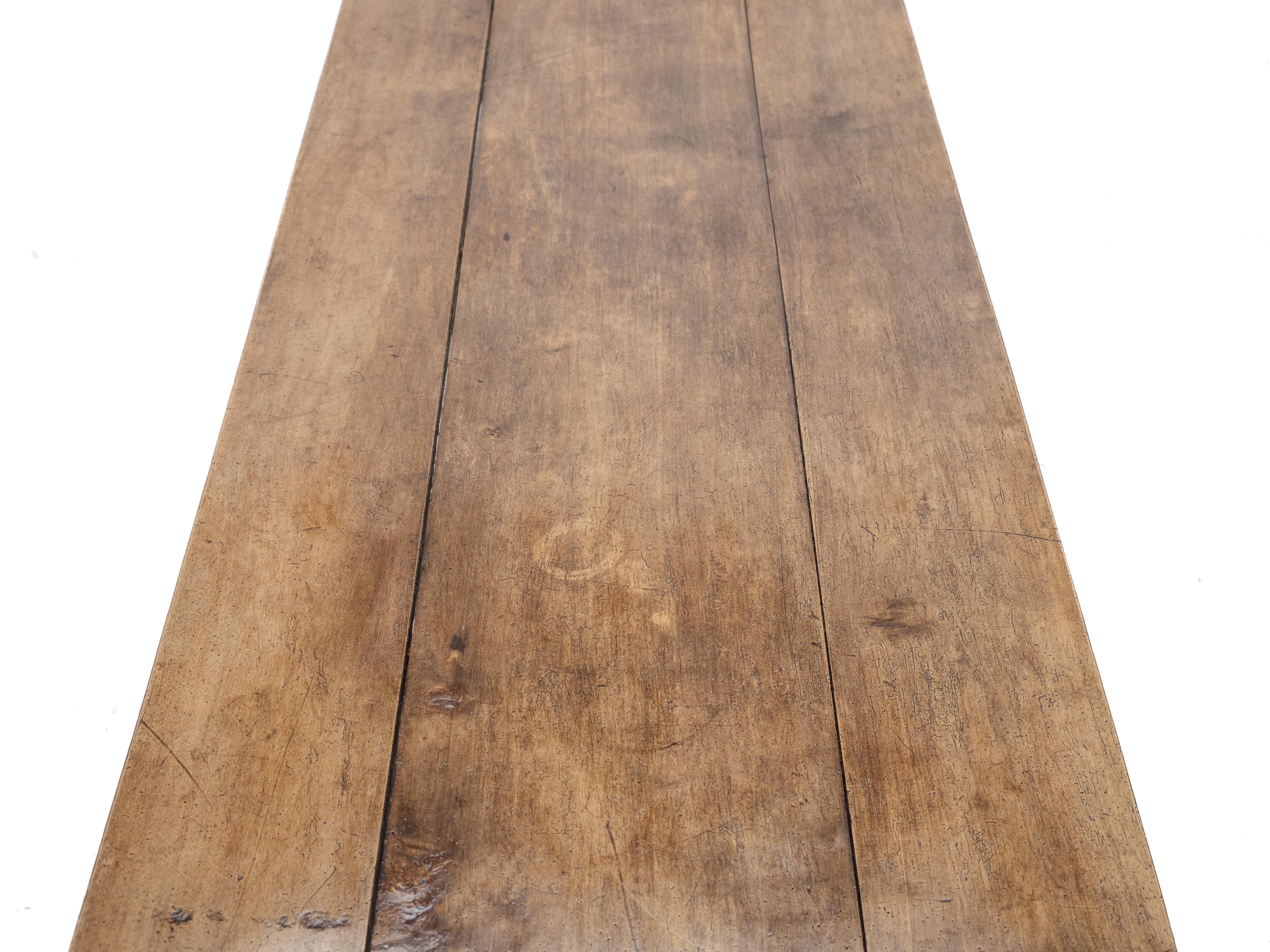 Large c.19th Pear Wood & Elm French Country Farmhouse Refectory Dining Table For Sale 3