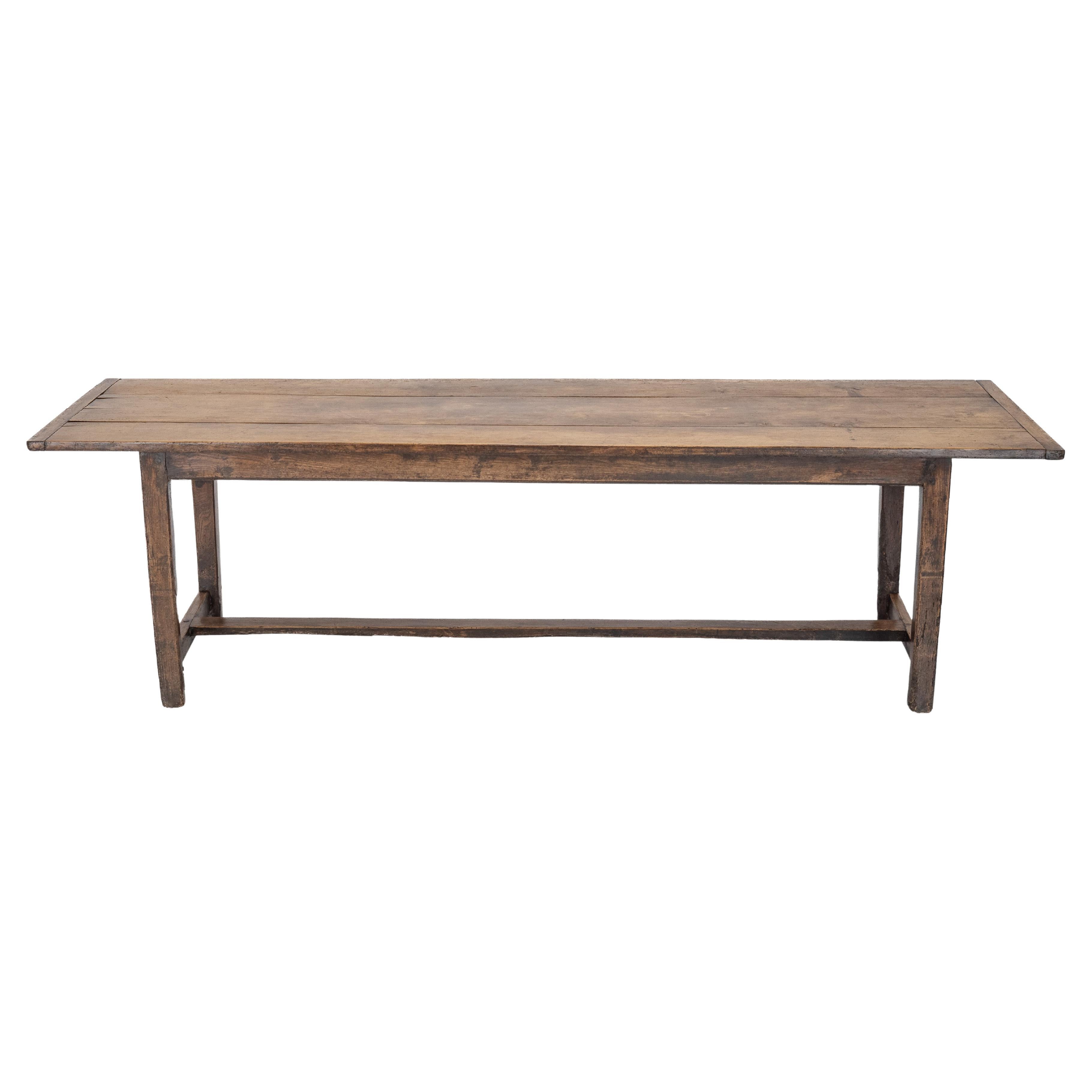 Large c.19th Pear Wood & Elm French Country Farmhouse Refectory Dining Table For Sale