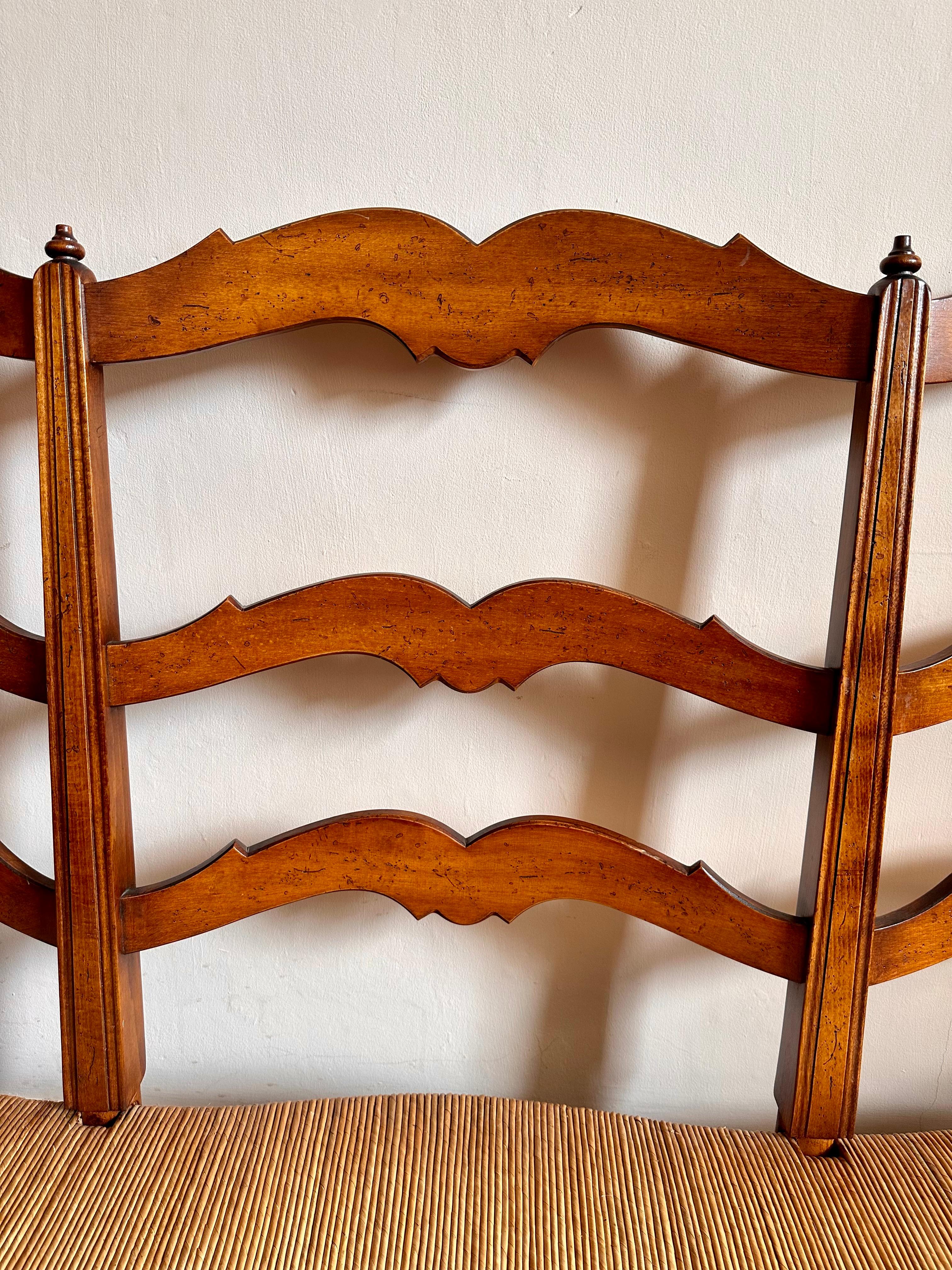 Large C19th Provencal Cherry Wood Rush Seat Bench In Good Condition For Sale In London, GB