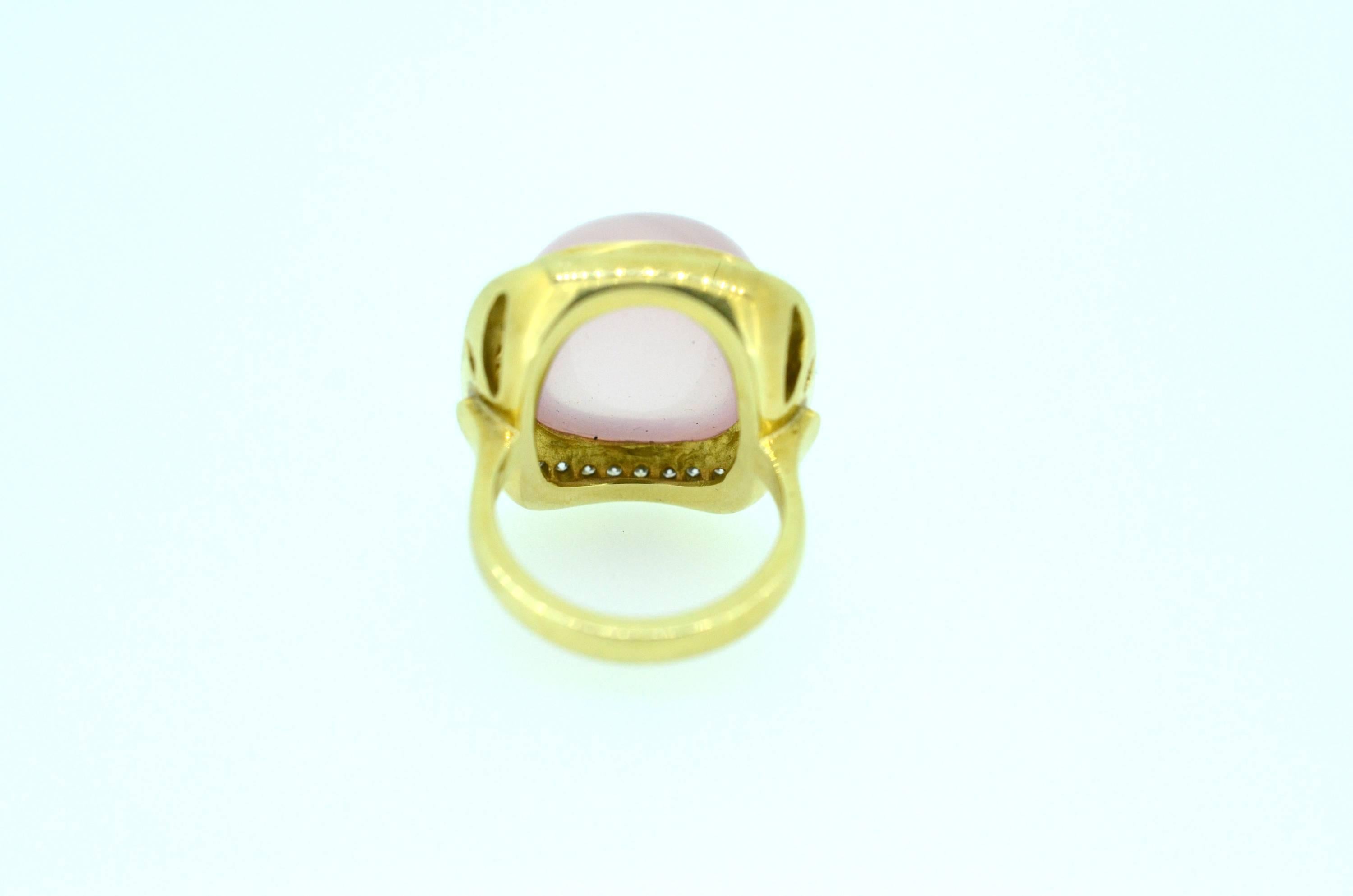 Large Cab Pink Quartz and Diamond Ring In New Condition For Sale In Highlands, NC