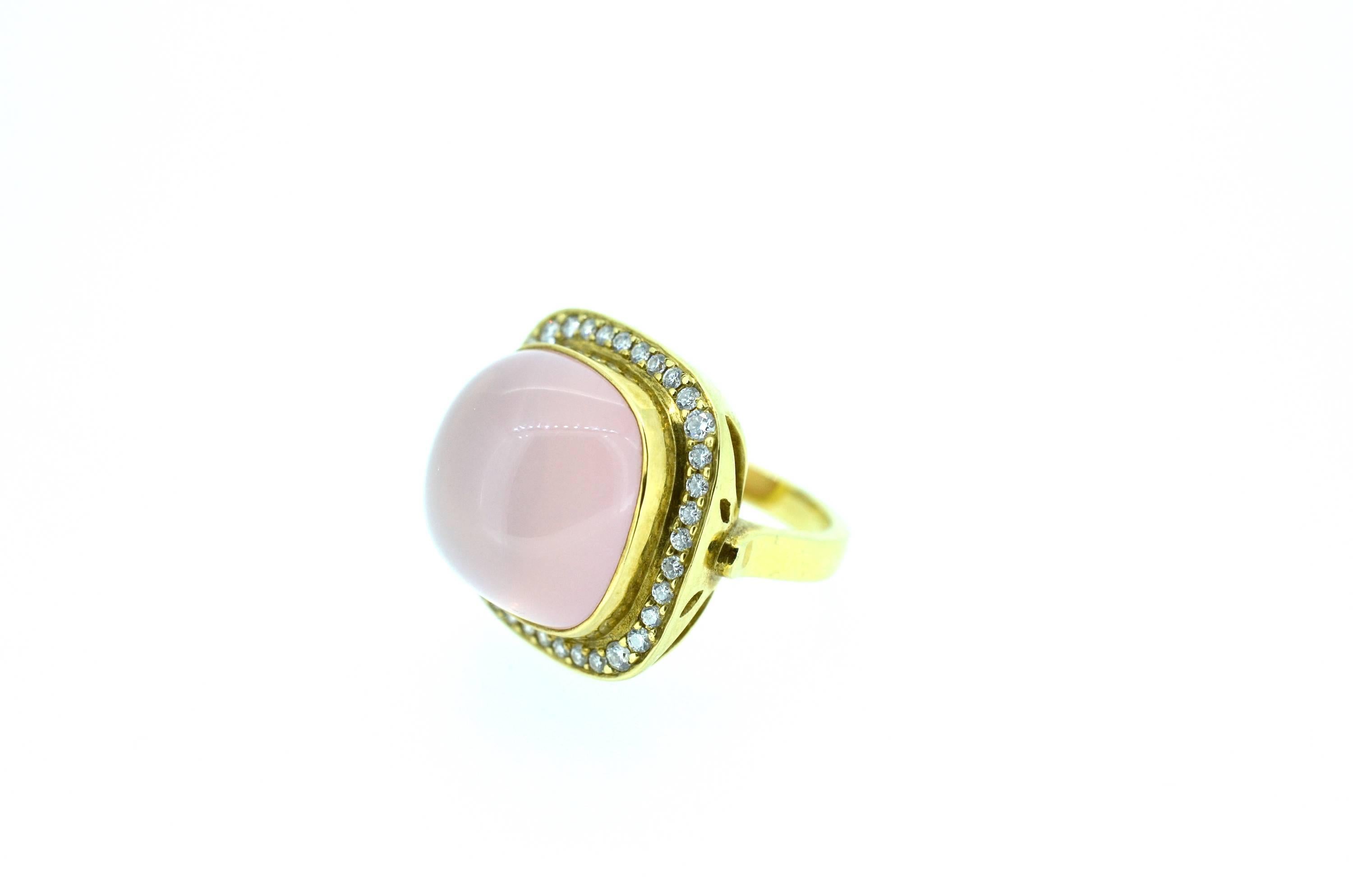 Large Cab Pink Quartz and Diamond Ring For Sale 1