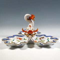 Large Cabaret Bowl With Dolphin Crowning, Herend Hungary, 20th Century