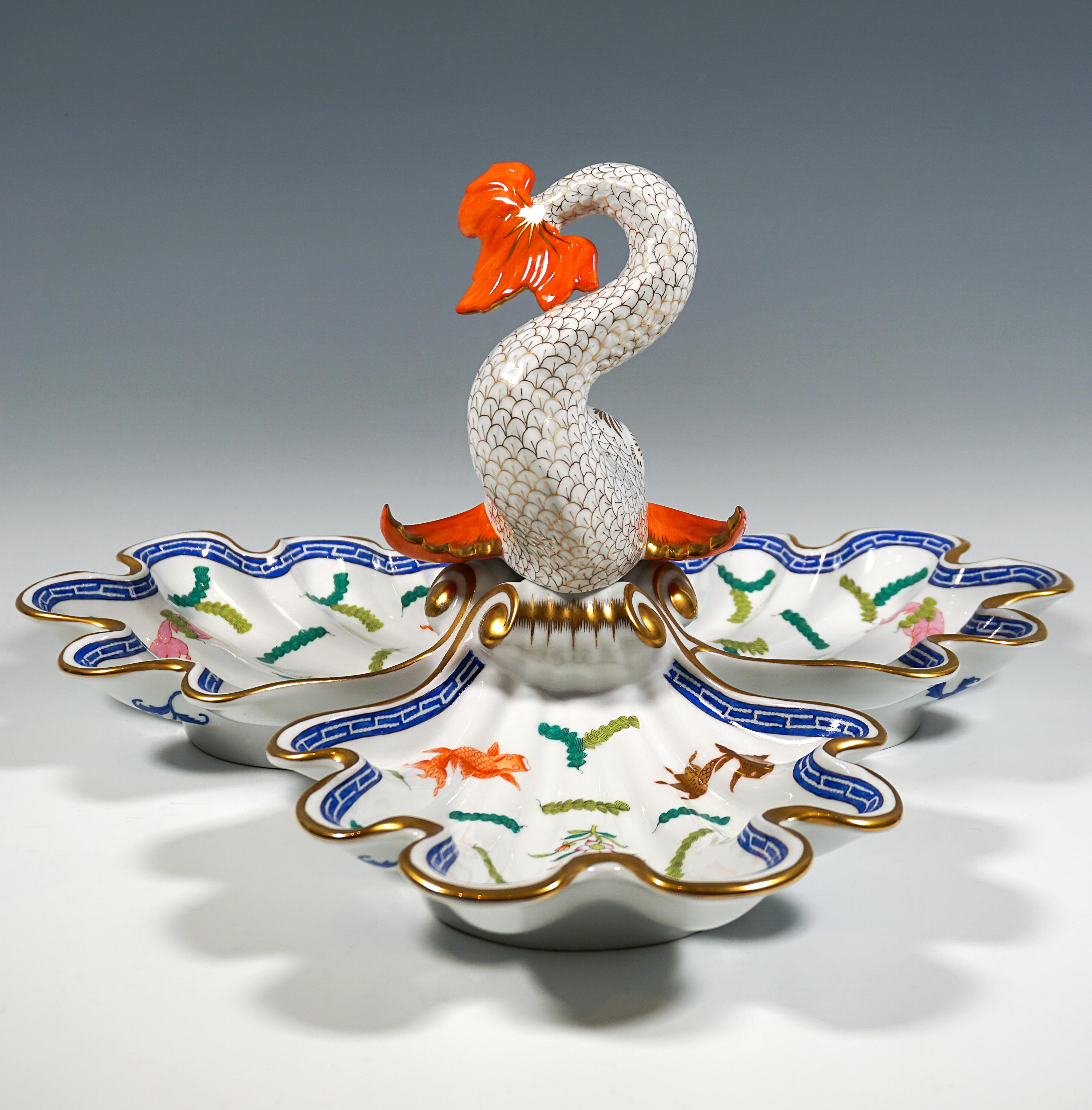 Hungarian Large Cabaret Bowl With Dolphin Crowning, Herend Hungary, 20th Century