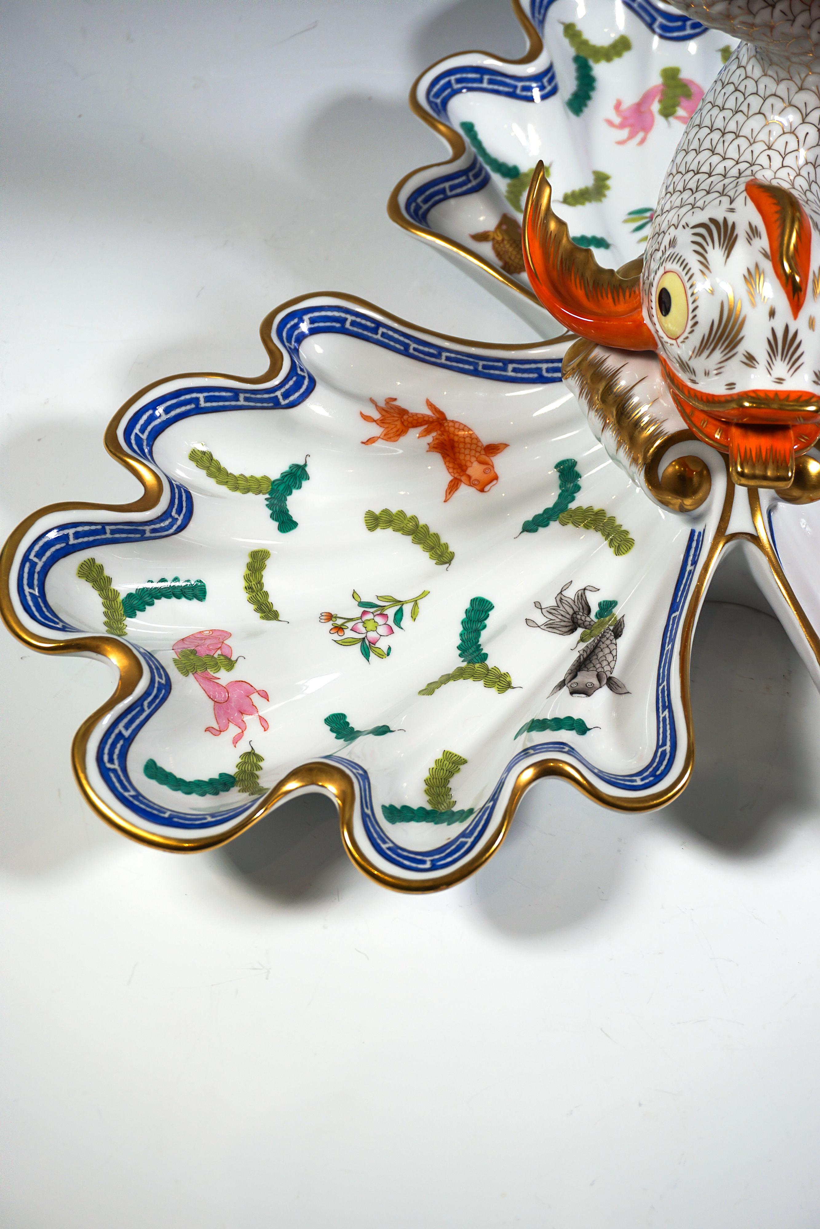Large Cabaret Bowl With Dolphin Crowning, Herend Hungary, 20th Century 1
