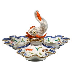 Large Cabaret Bowl With Dolphin Crowning, Herend Hungary, 20th Century