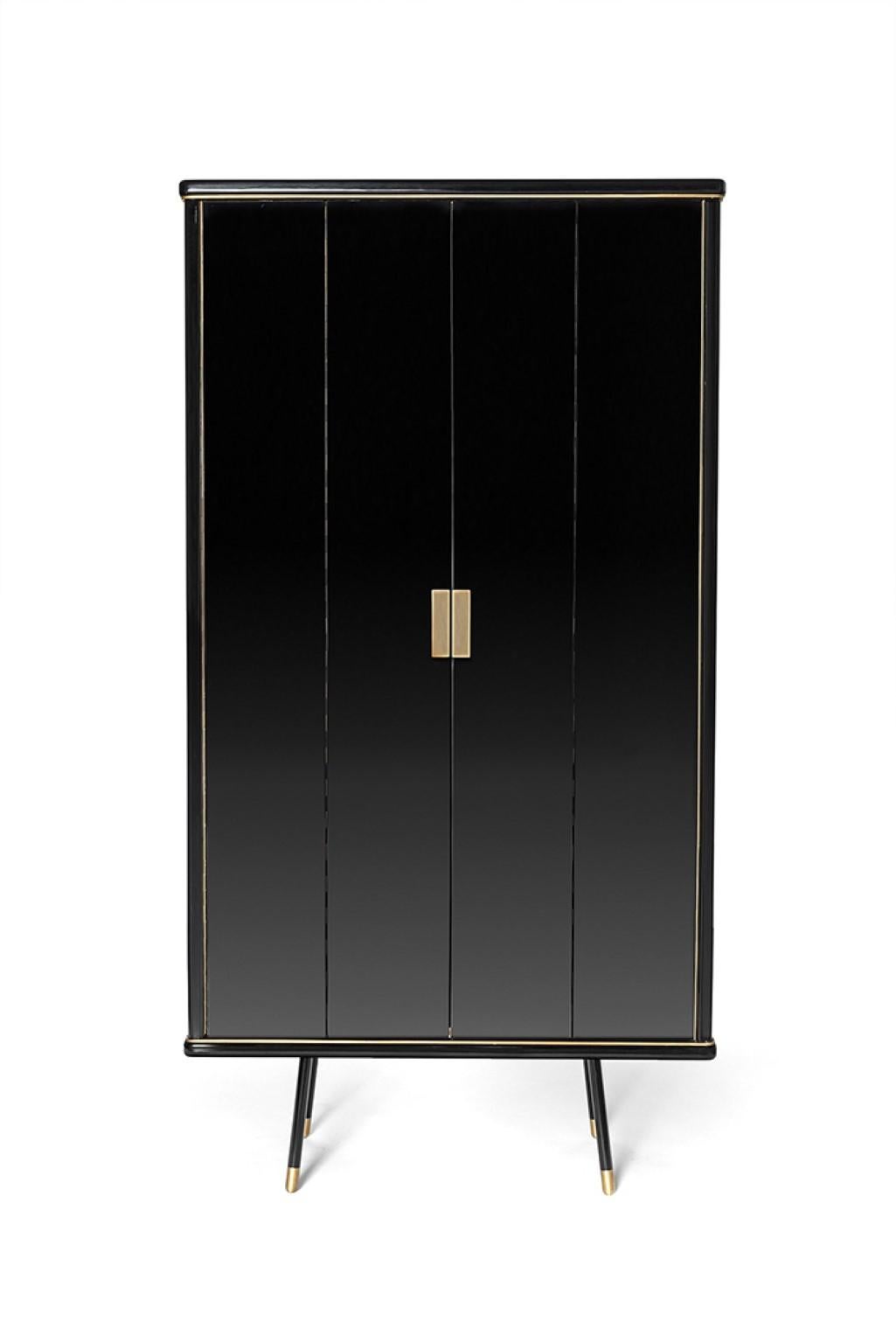 Large cabinet by Magdalena Tekieli
Dimensions: L 100 x D 45 x H 180 cm
Materials: Brass, metal, oak, piano black gloss finish.

