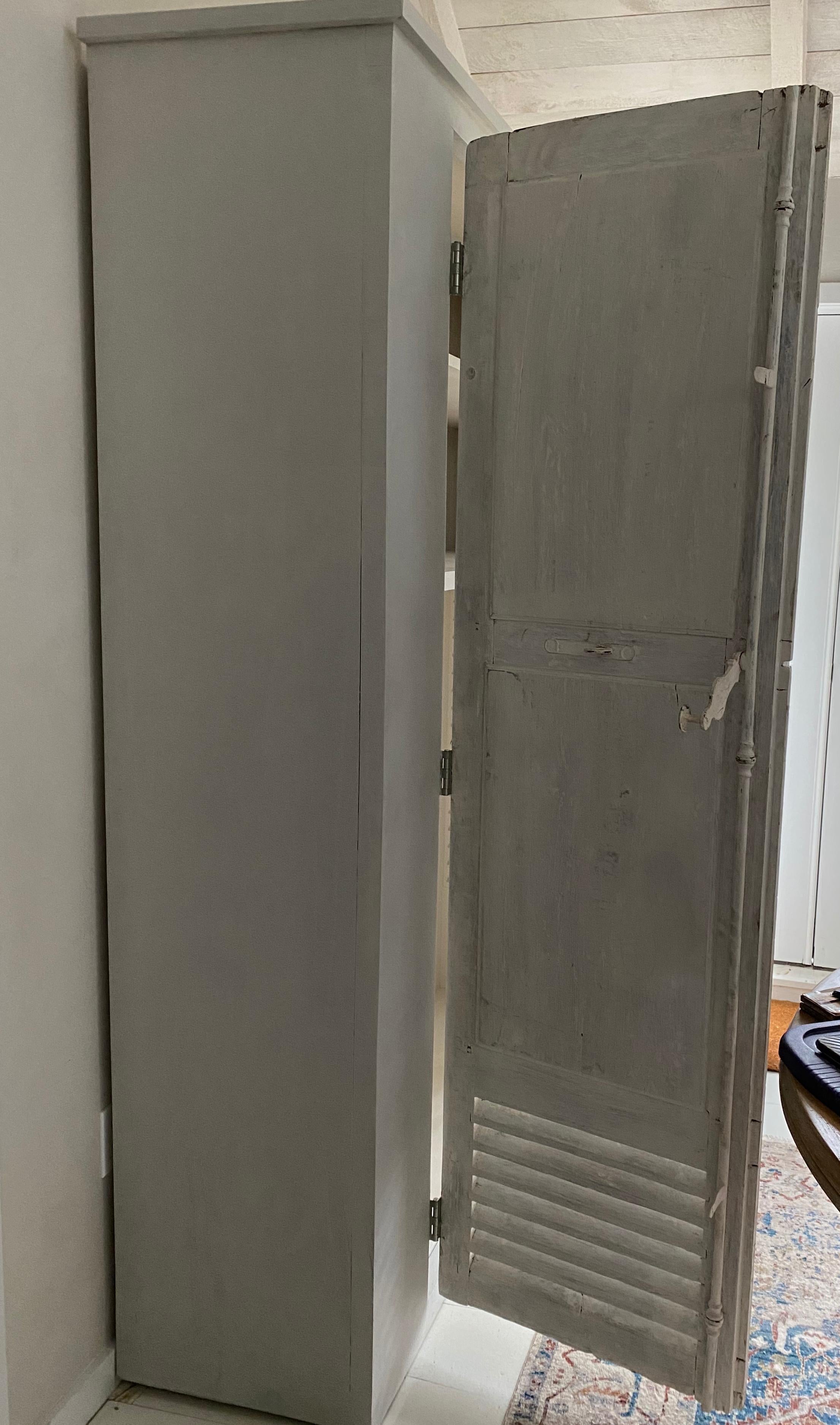 French Provincial Large Narrow Depth Cupboard with Antique Doors For Sale