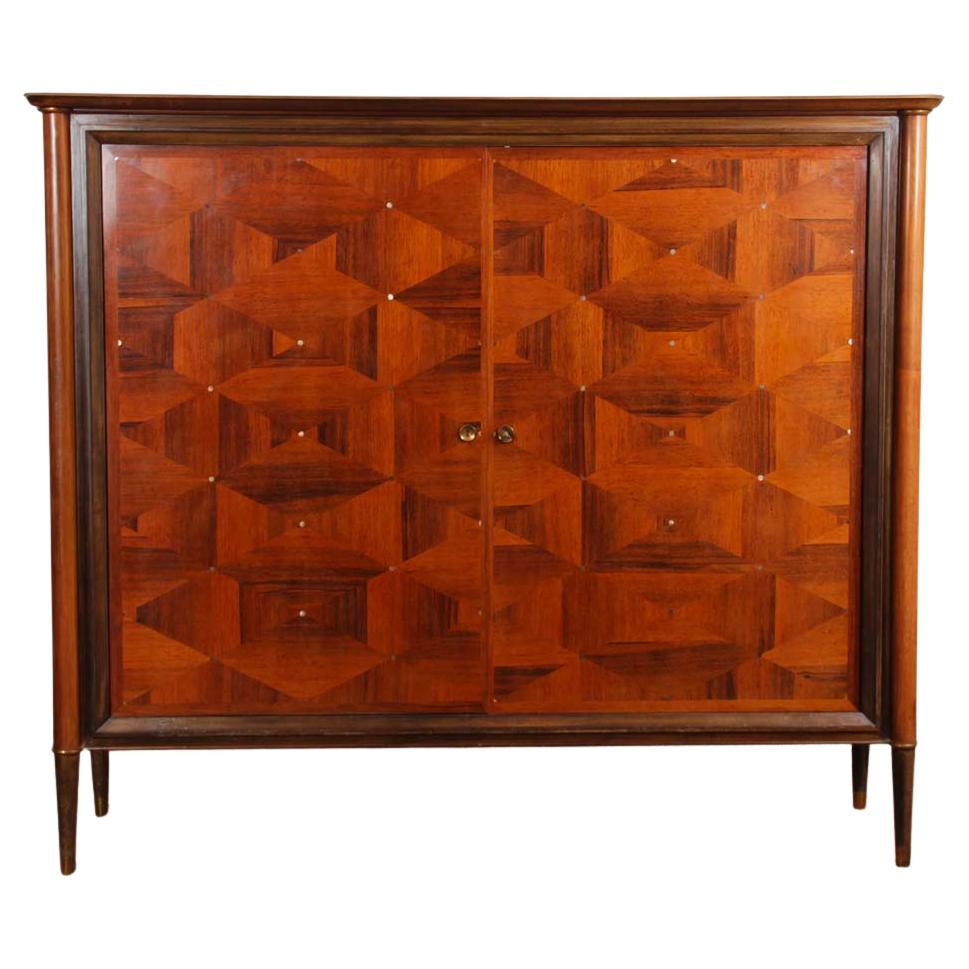 Large cabinet in mahogany, oak and mother-of-pearl from the 1940s in vendita